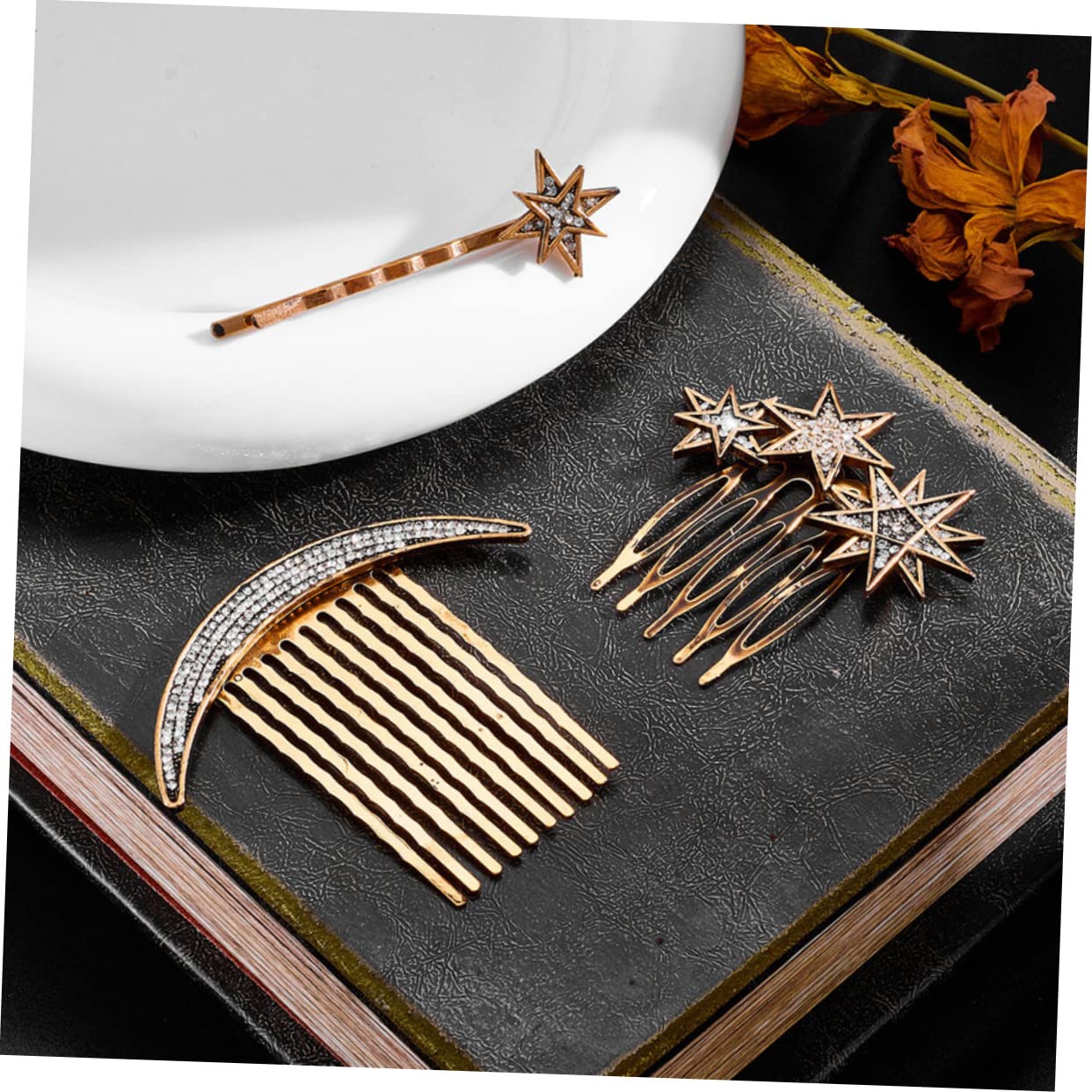 minkissy 4 Juegos Horquilla Estrella Peine Lateral Con Pinza Para El Cabello Peine Del Lado De La Boda Pasador De Pelo Para La Decoración Novia Aleación Pinza Para La Cabeza Cristal