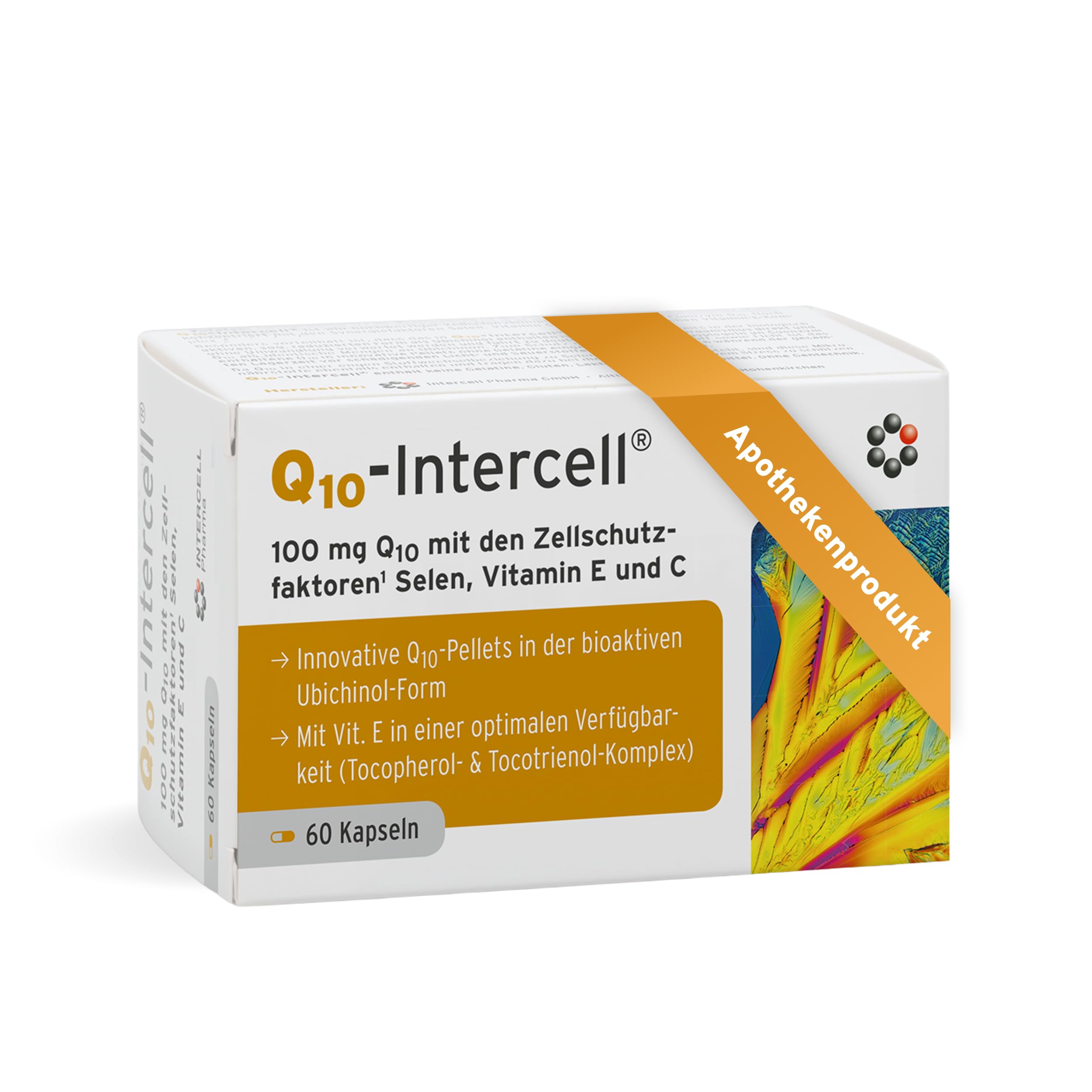 Coenzym Q10 Intercell mit Ubichinol Pellets - Hochdosiert & exzellente Bioverfügbarkeit (Humanstudie) – 60 Kapseln mit Selen, Vitamin C & E – Innovatives 2-Phasen System ohne Gelatine