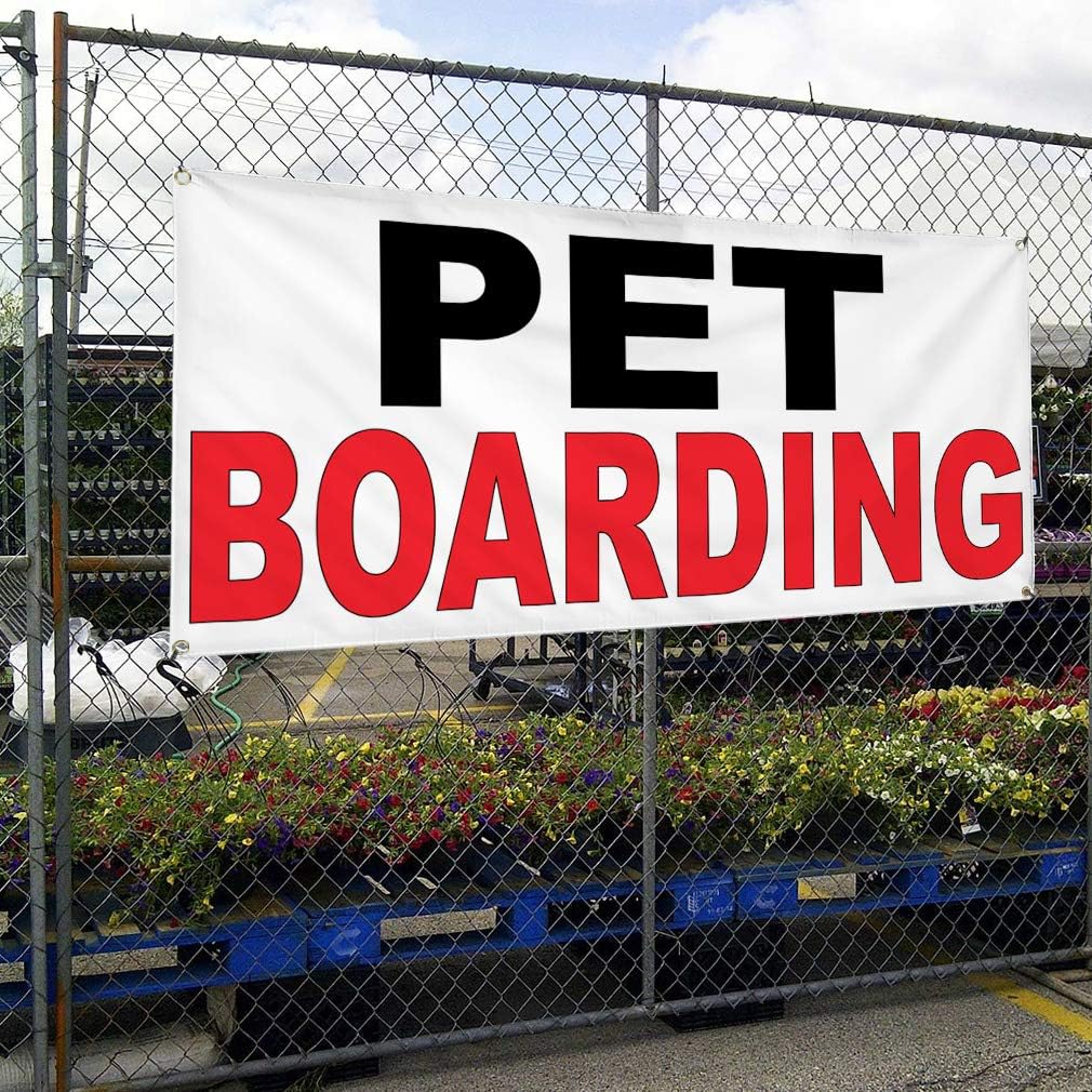 Vinyl Banner Multiple Sizes Pet Boarding Black Red Business Outdoor Weatherproof Industrial Yard Signs 4 Grommets 24x36Inches