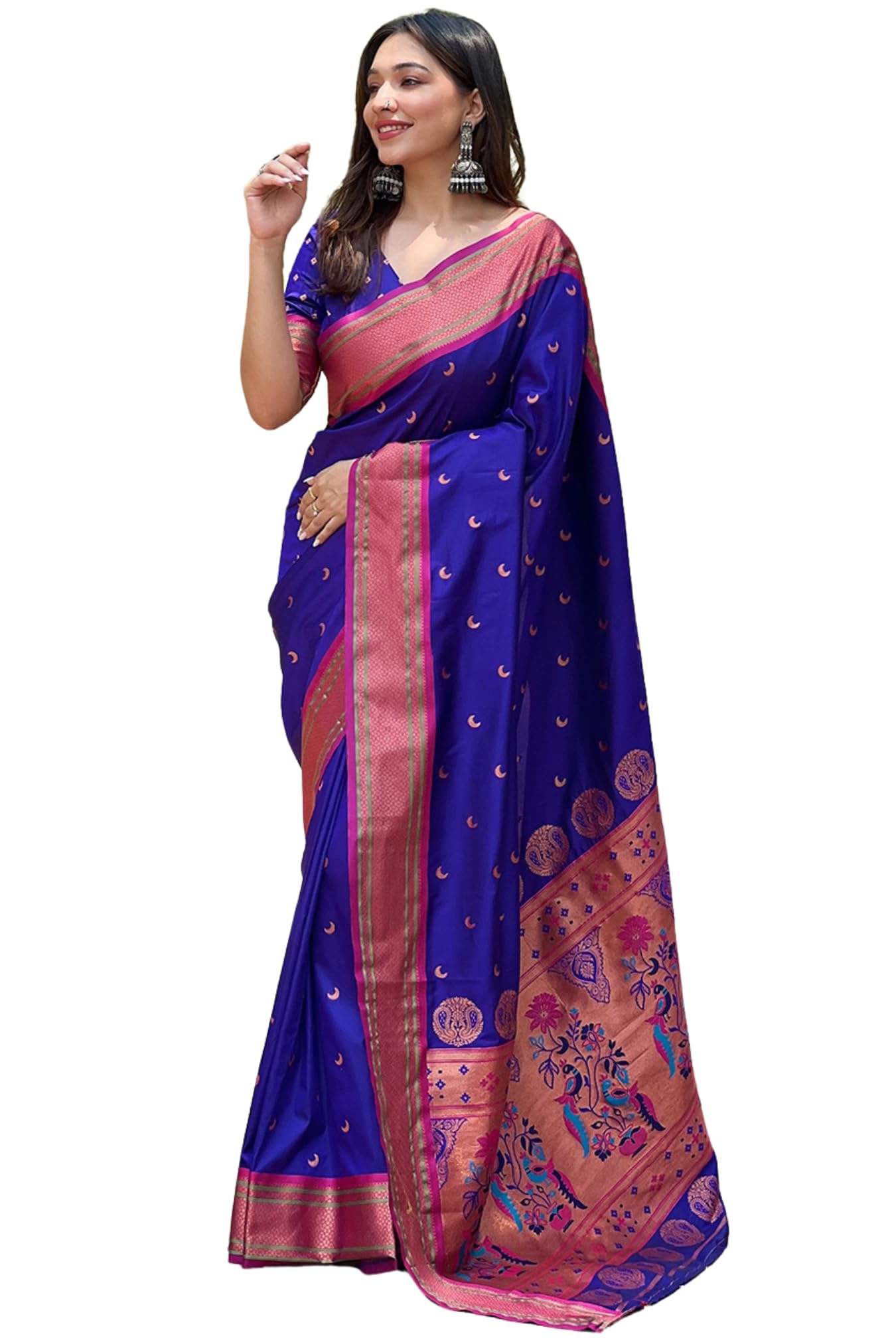 Women's Kanjivaram Paithani Soft Silk Saree With Unstitched Blouse Piece