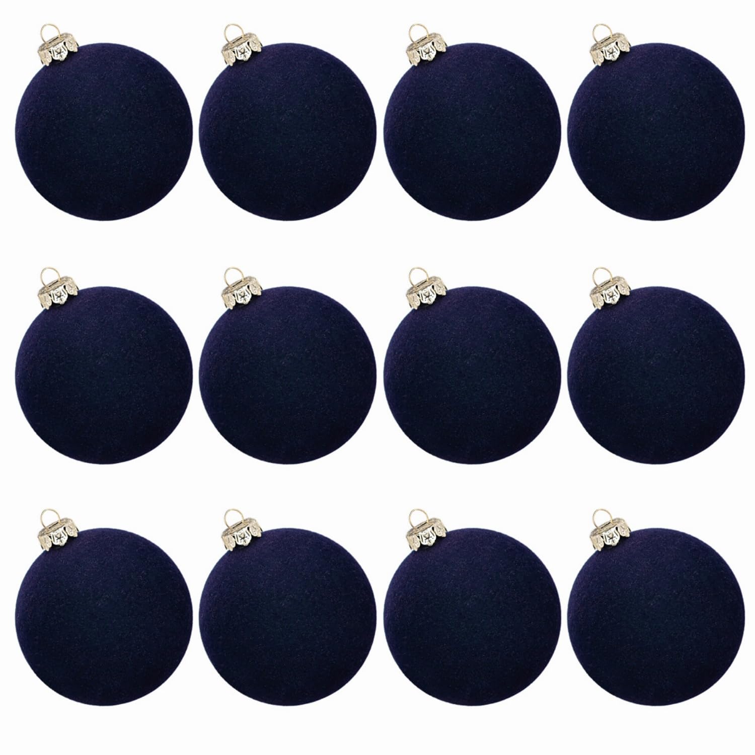 Easnea 12Pcs Velvet Christmas Balls Xmas Baubles Flocked Plastic Balls Christmas Tree Decoration (Navy Blue)