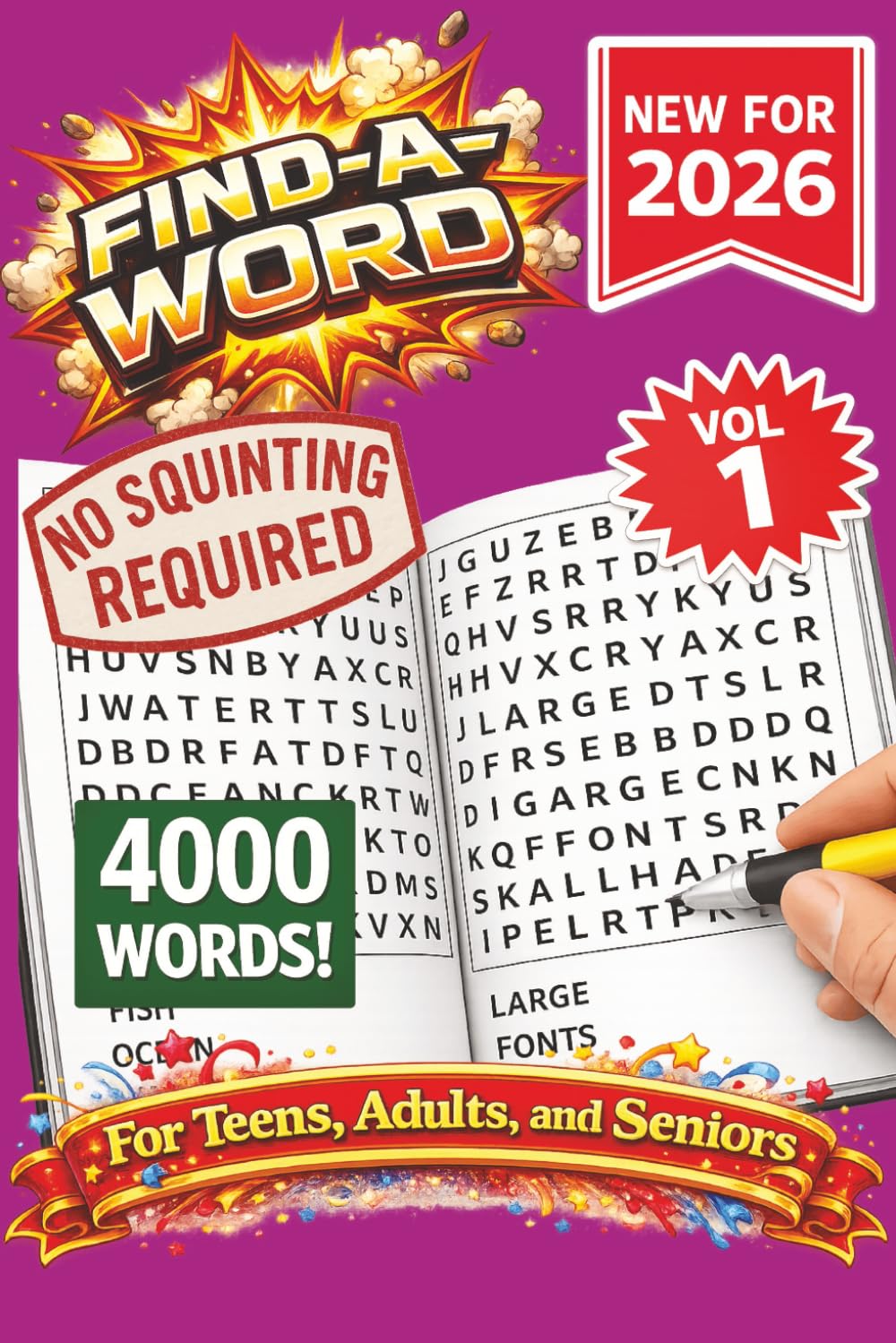 FIND-A-WORD Search- New for 2026! 4000 Words-NO SQUINTING REQUIRED! VOL 1: FIND A WORD Search Puzzle book for all ages. 100 puzzle to keep you ... 6X9 FORMAT (FIND-A-WORD 15 Volume Series)