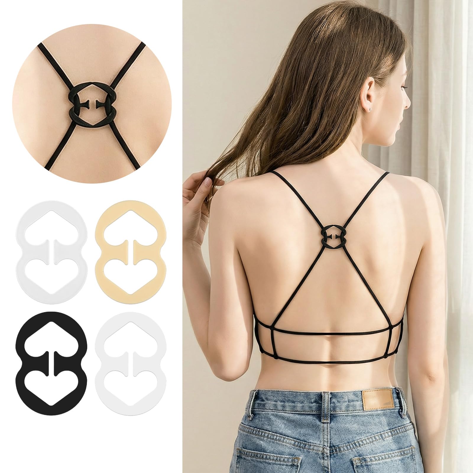 Nogeqi 16 Stück BH Träger Clip, BH Träger Halter,BH Clips für BH Träger Rücken,Unsichtbar rutschfeste BH Klammer Rücken, Bra Clips für Rutschen Racerbacks(4 Formen)