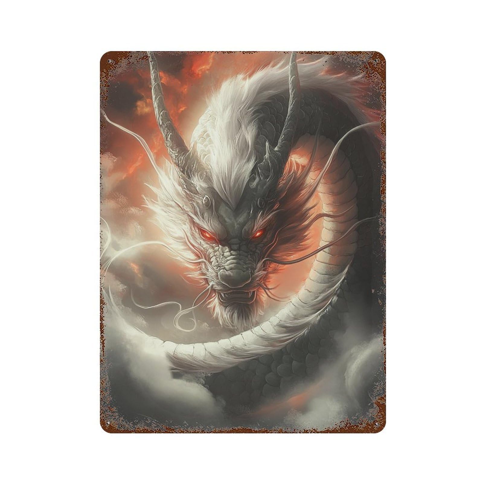 Vintage Rust Metal Sign Dragon Artwork Fantasy -1 15.7"x11.8", Novelty Wall Decor for Office, Studio And Wall Decor