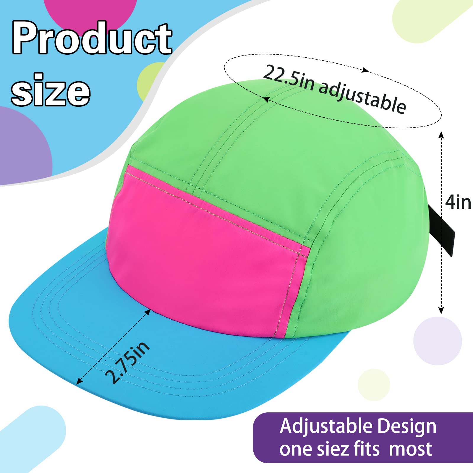 Cindeer 2 Pcs 80s 90s Neon Fanny Pack Hat for Women Neon Hat Retro Fanny Pack for 80s 90s Party Holiday Outfit(Green) - Image 2