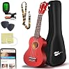 Everjoys Soprano Ukulele Beginner Kit 21 Inch Ukelele w/Free Online Lesson Carrying bag Digital Tuner Strings Picks, All in One Set (Mahogany)