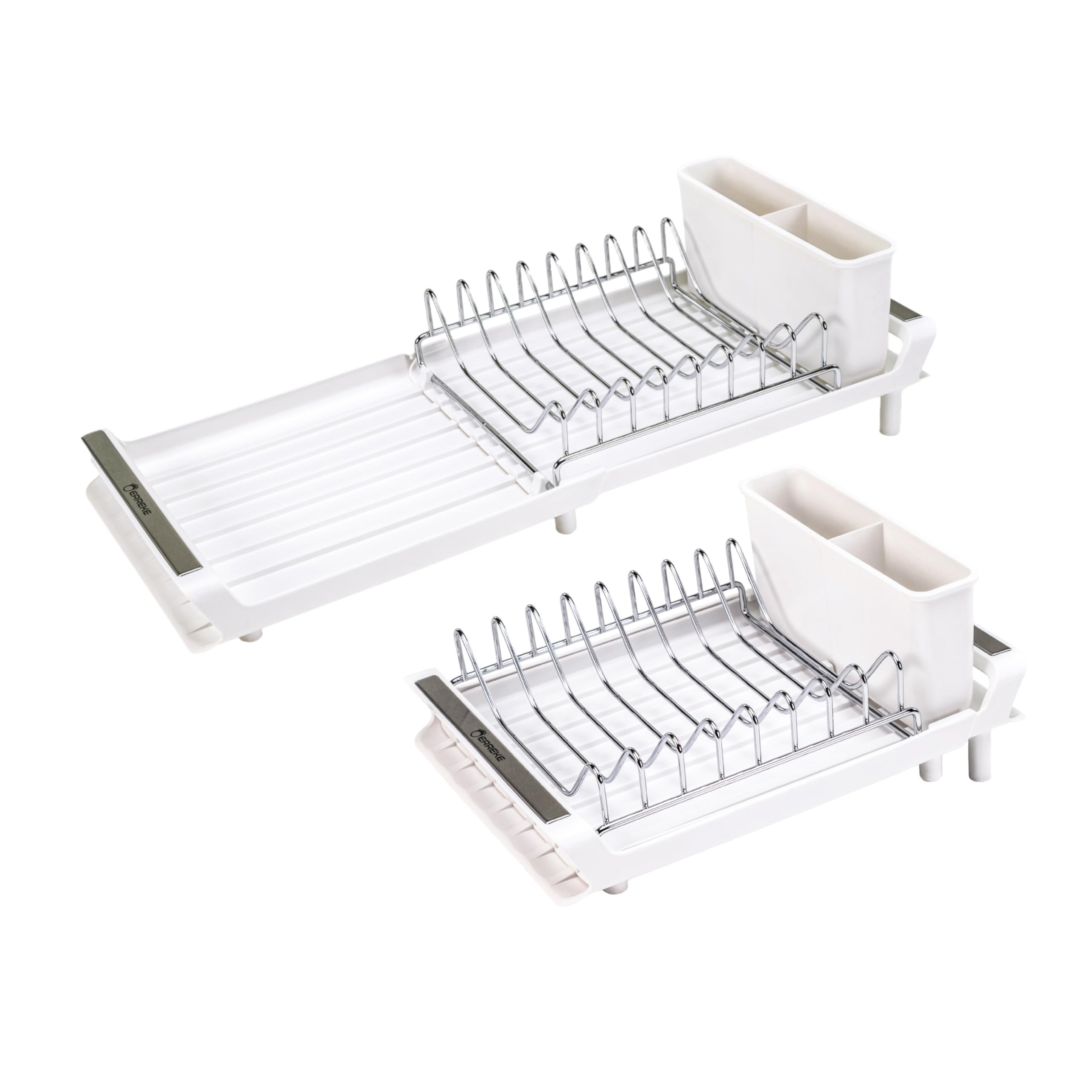 Erreke Foldable Dish Rack, Plate Drainer, Drains into the Sink, Stainless Steel Grid, Small Compact Worktop Kitchen, over the Sink, 28x20 cm (White)