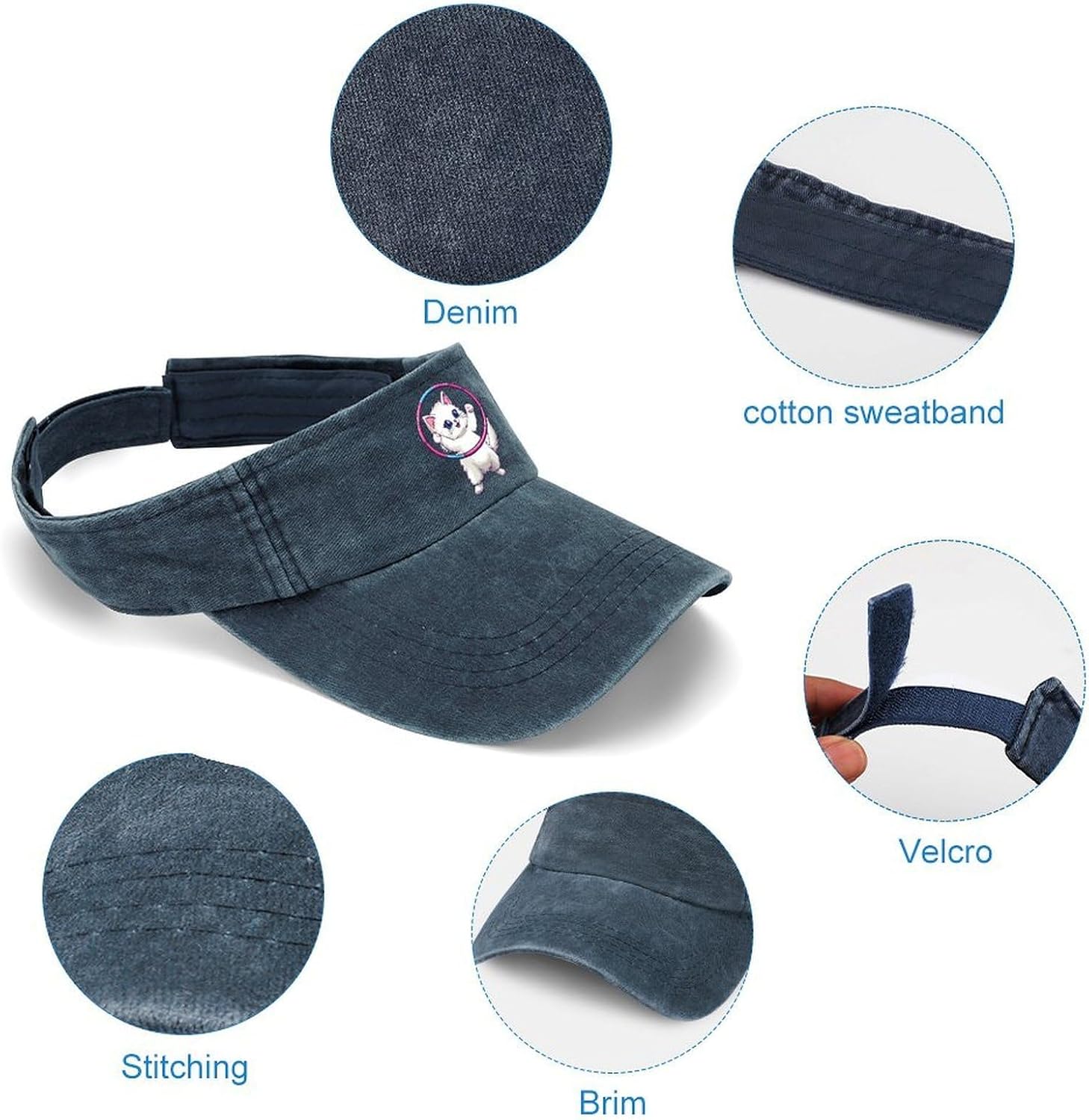 Dancer Hula-Hooper Cat Sport Sun Visor Hats for Women Men Empty Top Baseball Cap Adjustable Denim Hat
