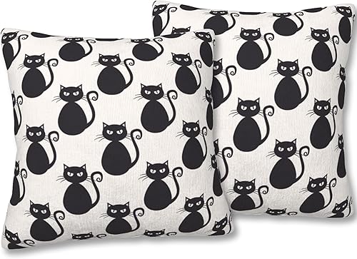 Juego de 2 fundas de almohada decorativas de Halloween, 18 x 18 pulgadas, calabazas y murciélagos neón, fundas de almohada decorativas para casa de