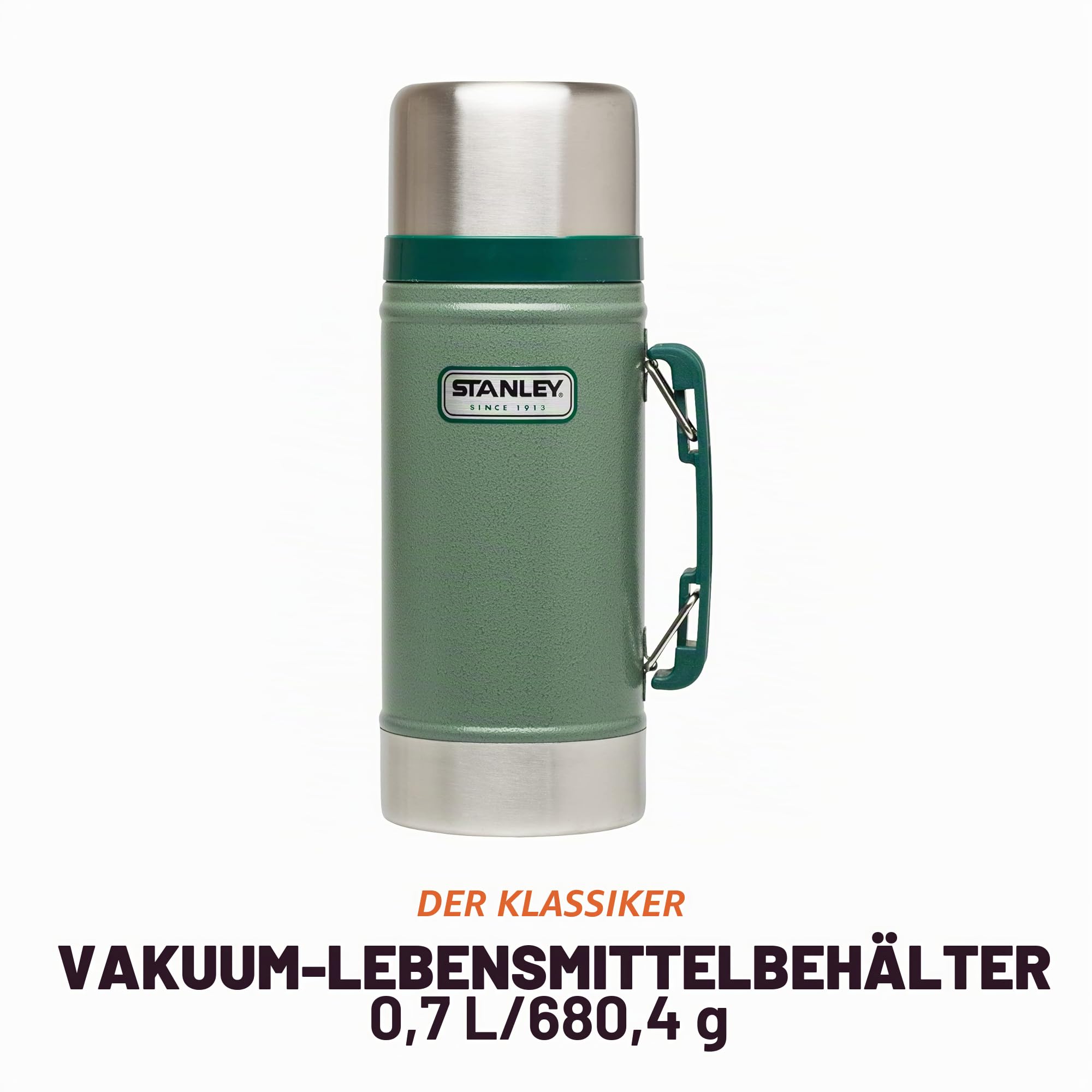 Stanley Legendary Classic Vakuum-Thermoskanne 1L und Speisebehälter 0.7L, Hammertone Green, 18/8 Edelstahl Trinkflasche
