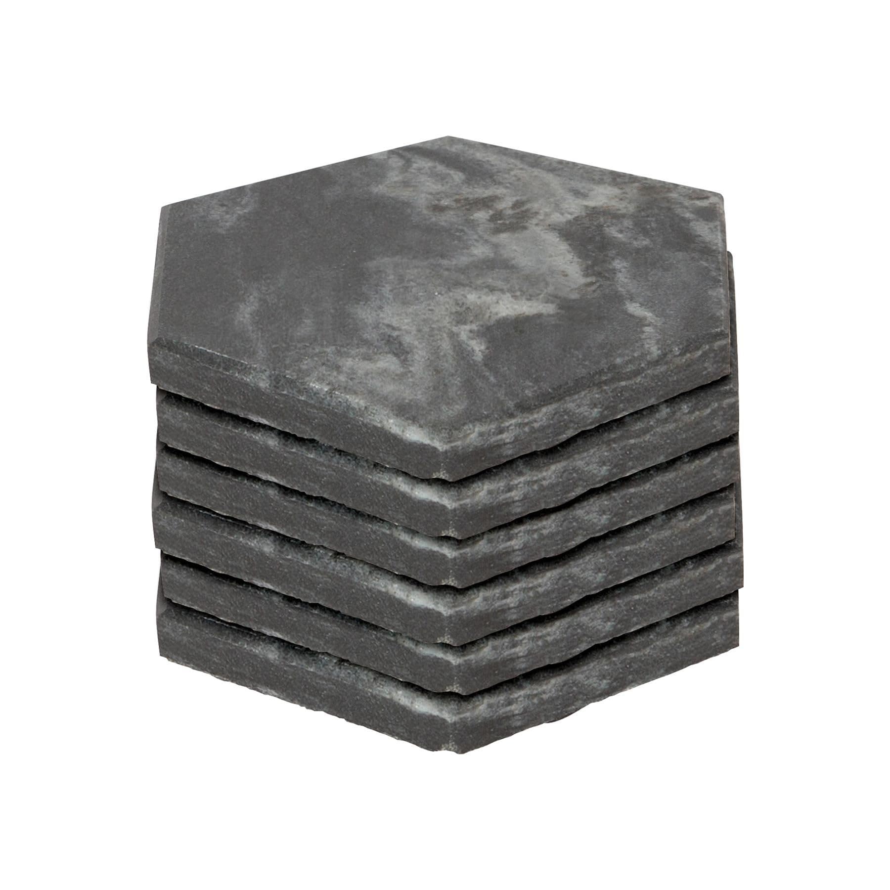 Argon Tableware Black Marble Coasters - 10Cm - Pack Of 6 - Hexagonal Drink Placemats Reusable Dining Table Drink Coaster Placemats Drinking Glass Mat Cup Bar Mats For Table Setting, Restaurants