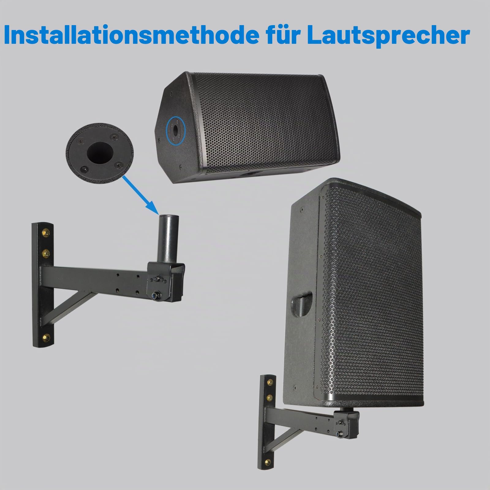 Lautsprecher-Wandhalterung, Wand-Lautsprecherhalterung für PA-Lautsprecher, neigbar, hält bis zu 100lbs，HD-319(2 Packs Schwarz)