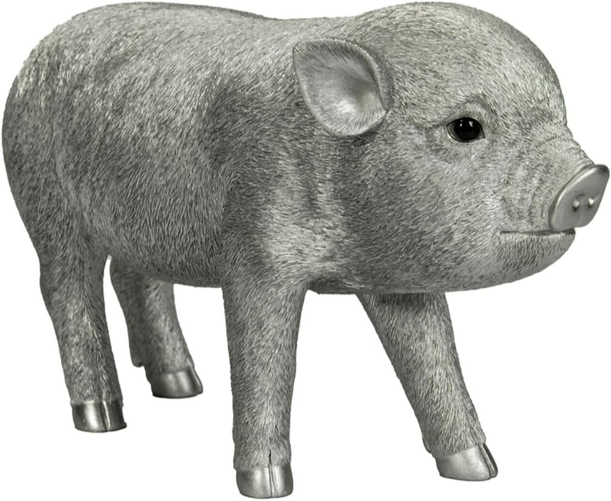Oubia Silver Pig (Medium) 8.7 x 3.9 x 4.8 inches (22 x 10 x 12.1 cm) Doll Figurine Figurine Animal Garden Decoration Pig H11318-13