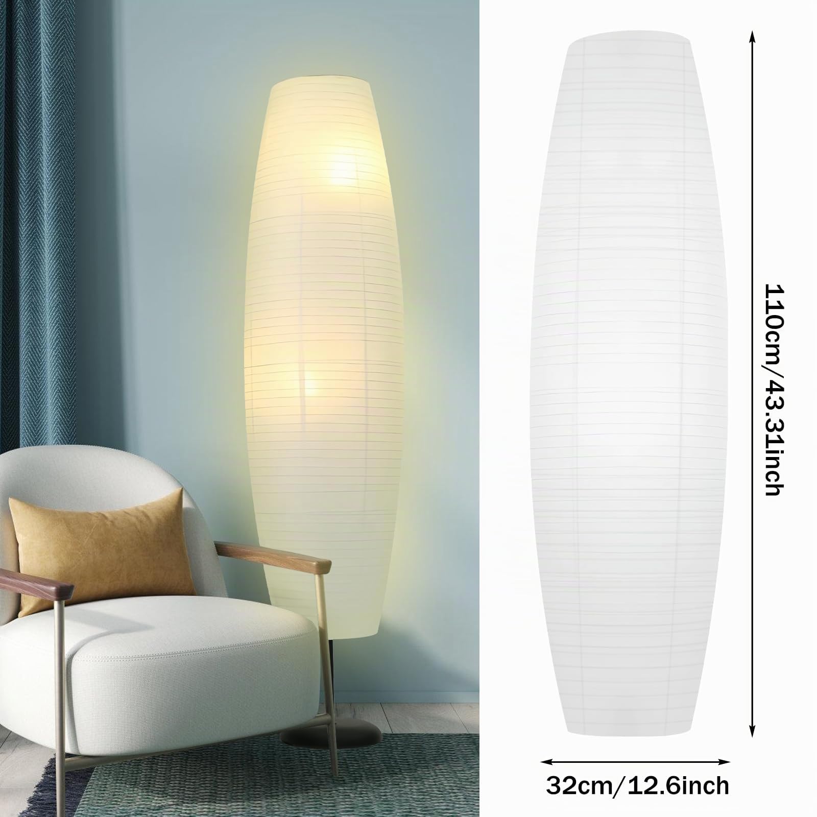 Lámpara de pie de papel de 110 cm, pantalla de lámpara: estilo nórdico, cubierta de luz, pantalla de papel, reemplazo de pantalla, pantalla de pie, repuesto para sala de estar, dormitorio