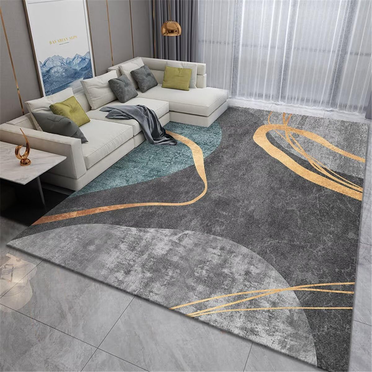 Tapis football bleu gris 70x140cm de salon moderne et doux
