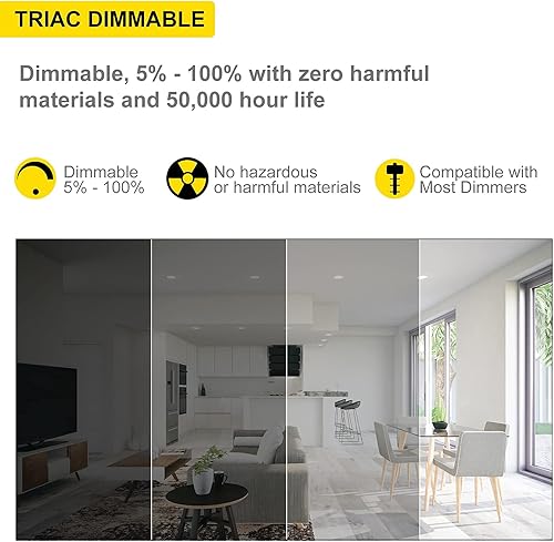 Miniatura 4 de NUWATT Paquete de 6 luces empotrables LED cuadradas de 4 pulgadas, 5 CCT seleccionables 2700K3000K3500K4000K5000K, 630 lúmenes regulables, luz