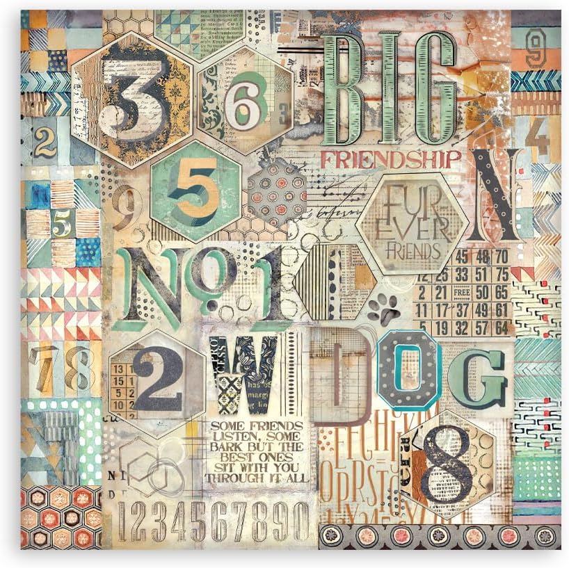 Stamperia - Scrapbook Paper Pad for Scrapbooking, Albums, Card Making, Bullet Journalling and More, Acid Free, Single Face, Perfect for Hobbies, Crafts, and Gifting (Furry Friends) (30.5 x 30.5 cm)
