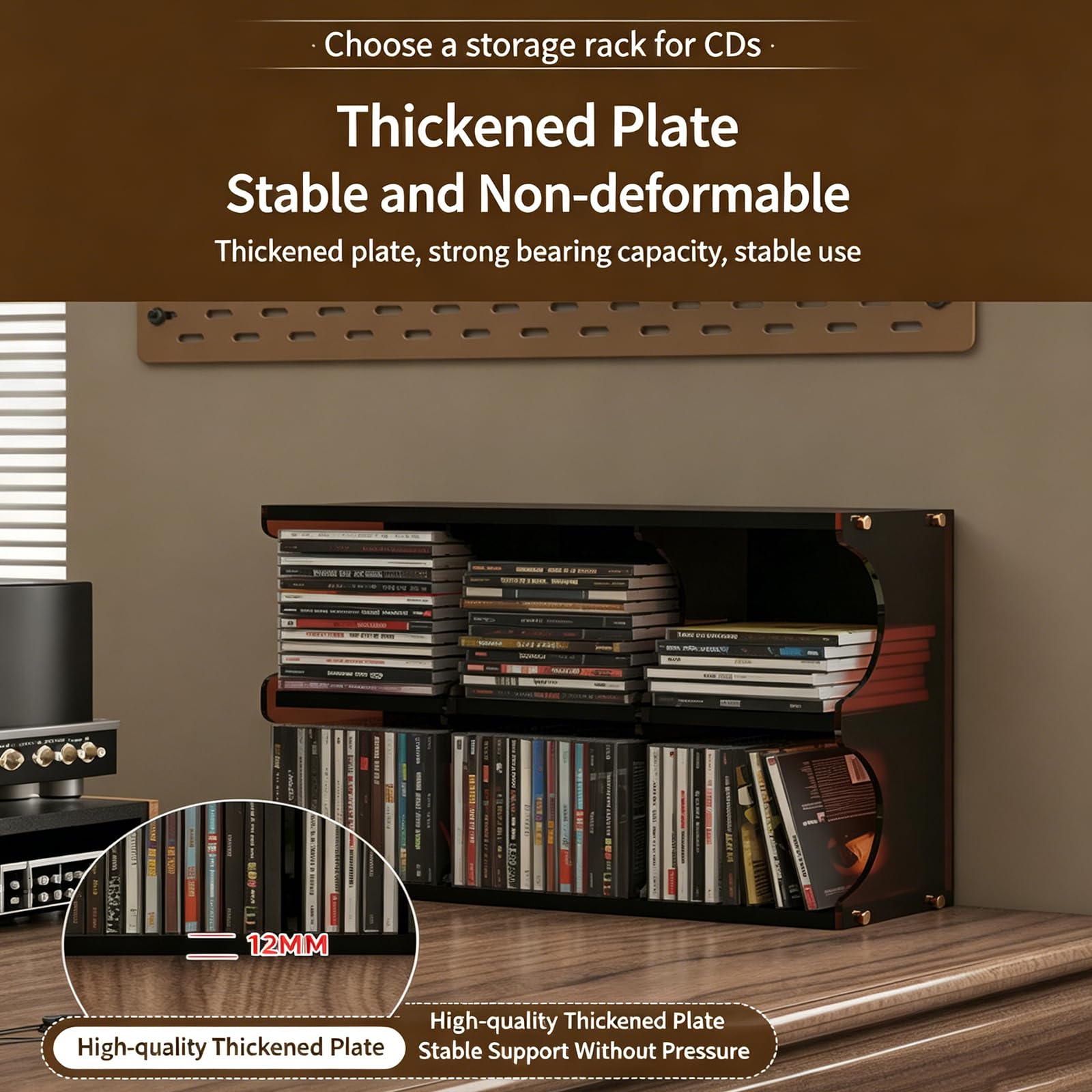 Mobiletto porta CD, a 6 scomparti, organizer a 2 ripiani per 60 CD, facile da installare, mobili in legno per album, giochi, cassette e oggetti da collezione