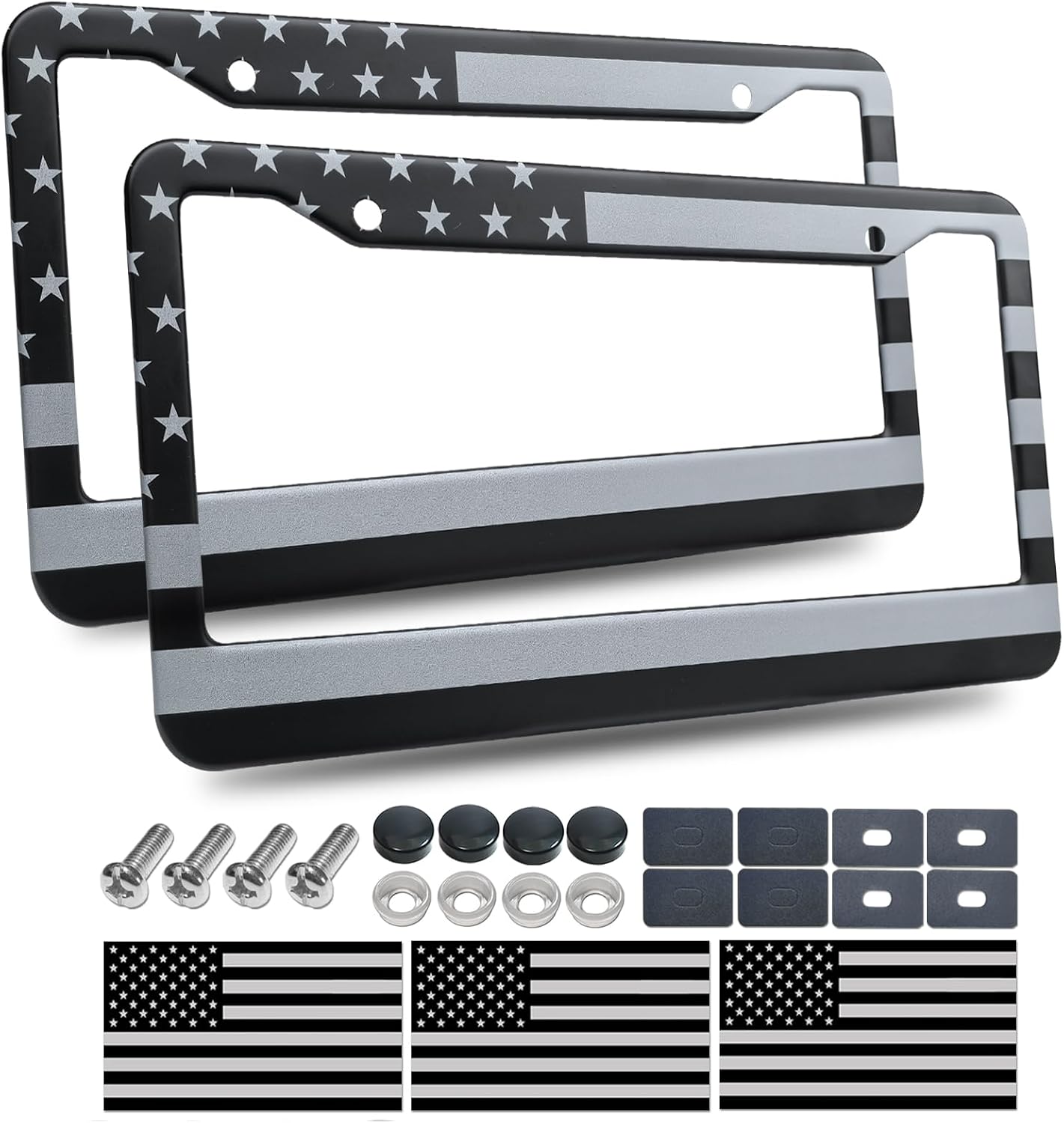 BGGTMO American Flag License Plate Frames, Black Stainless Steel, Wide Edge