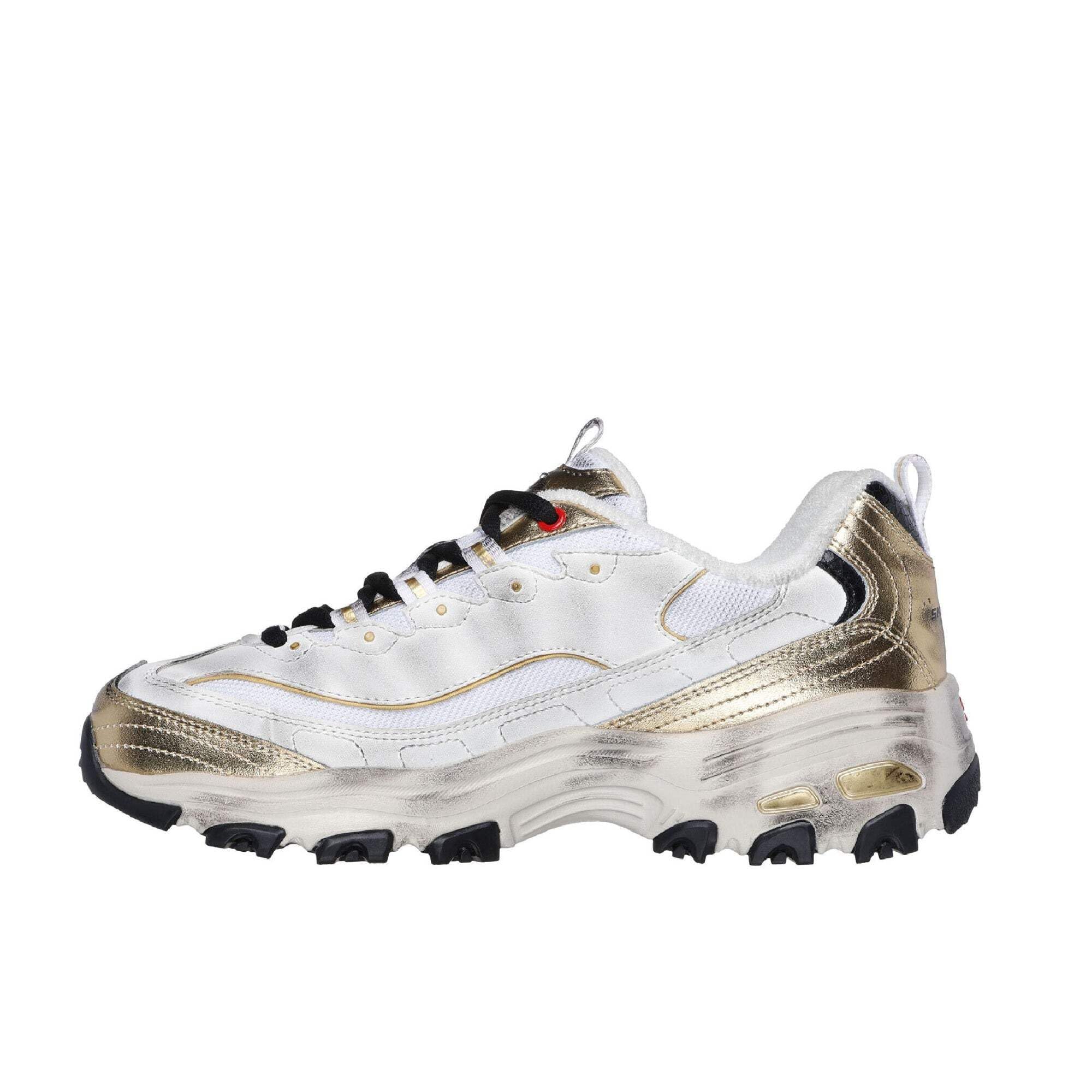 Skechers Women's D'Lites Vintage Vision Sneaker, White Leather/Multi Trim, 4.5 UK
