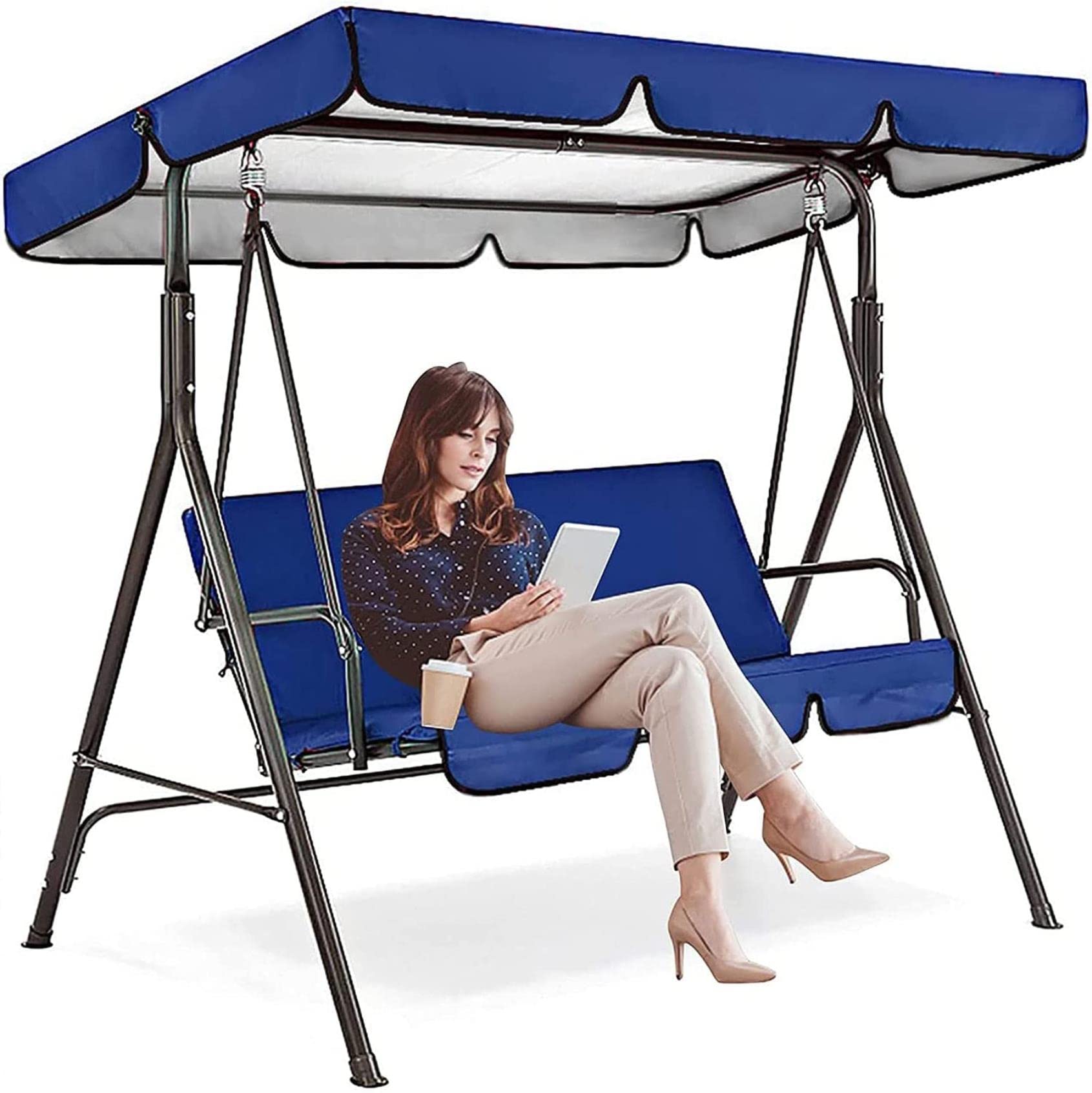 Toldo de repuesto impermeable CNPRAZ con protección UV para columpio exterior azul