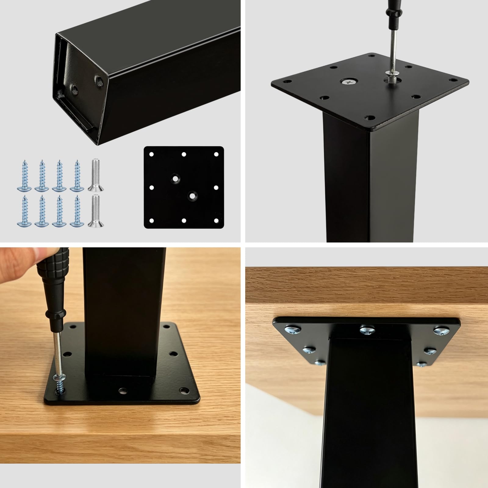 Jahof Patas para Mesa Regulables 70cm, Pies para Muebles Ajustables, Calibre 50x50mm, Juego de Piernas de Acero con Tornillos para Escritorio, Encimera (4 Piezas, Negro)