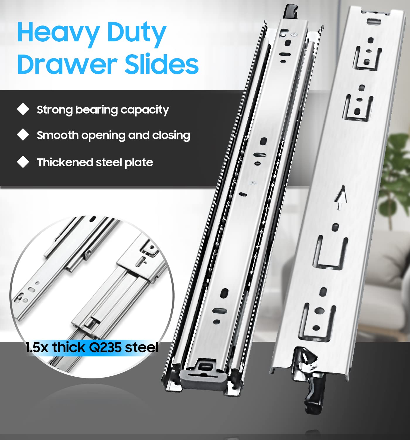 YENUO Heavy Duty Drawer Slides Full Extension with Lock Side Mount 14 16 18 20 22 24 26 28 30 32