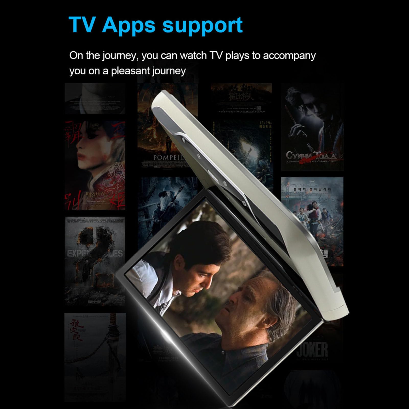 Monitor da tetto per auto da 15,6 pollici TV 1080P Video HD Schermo IPS con luce ambientale a 16 colori SD HDMI FM Android 10,Black-2+32G