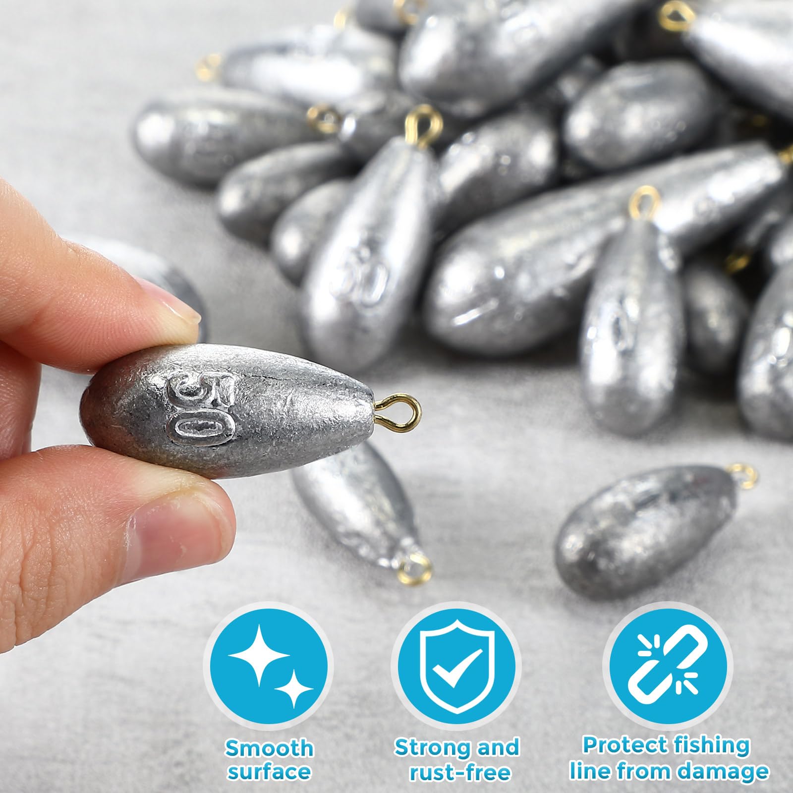 Hiboom Kit de 40 piezas de pesas de pesca, plomos de pesca con forma aerodinámica, plomos de pesca extraíbles, accesorios de pesca de agua salada, 30 g, 40 g, 50 g, 60 g, 100 g