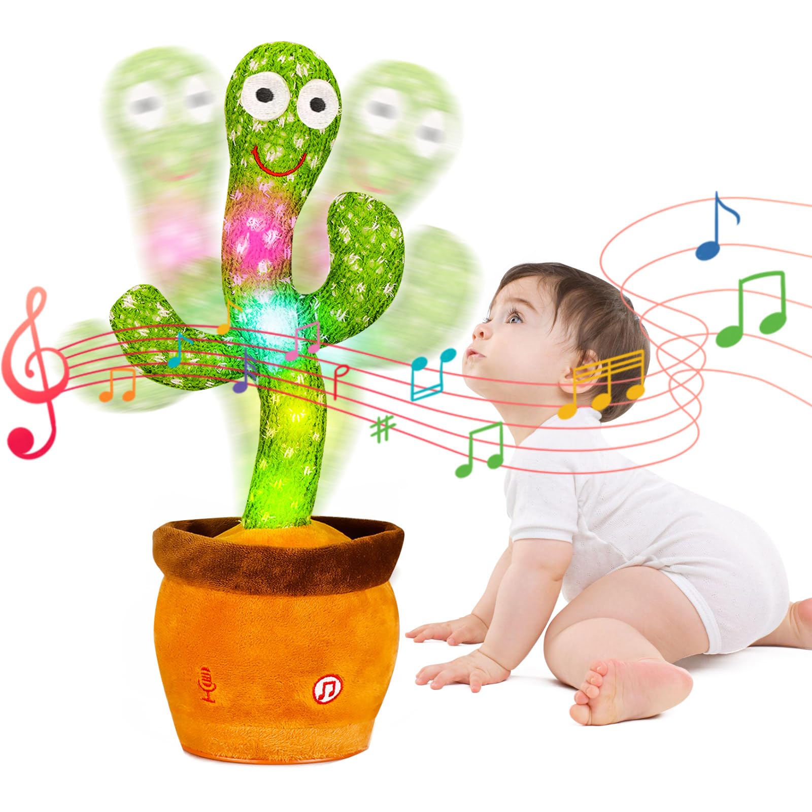 Dancing Talking Cactus Baby Toy, Toddler Cactus That Talks Back What You Say, Singing Sunny Mimicking Toys Tummy Time Singing Cactus Birthday Easter Basket for Boys Girls Plush Babies Toys-image-38