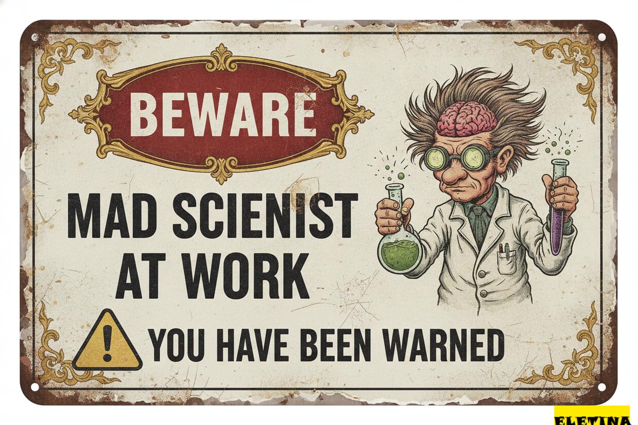 Mad Scientist At Work Tin Sign, 8x12 Inch Classroom