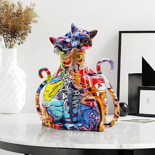 Miniatura 4 de Graffiti - Estatua de gato egipcio, escultura de gatito, figura de arte de animales, decoración del hogar para sala de estar, dormitorio, estante de