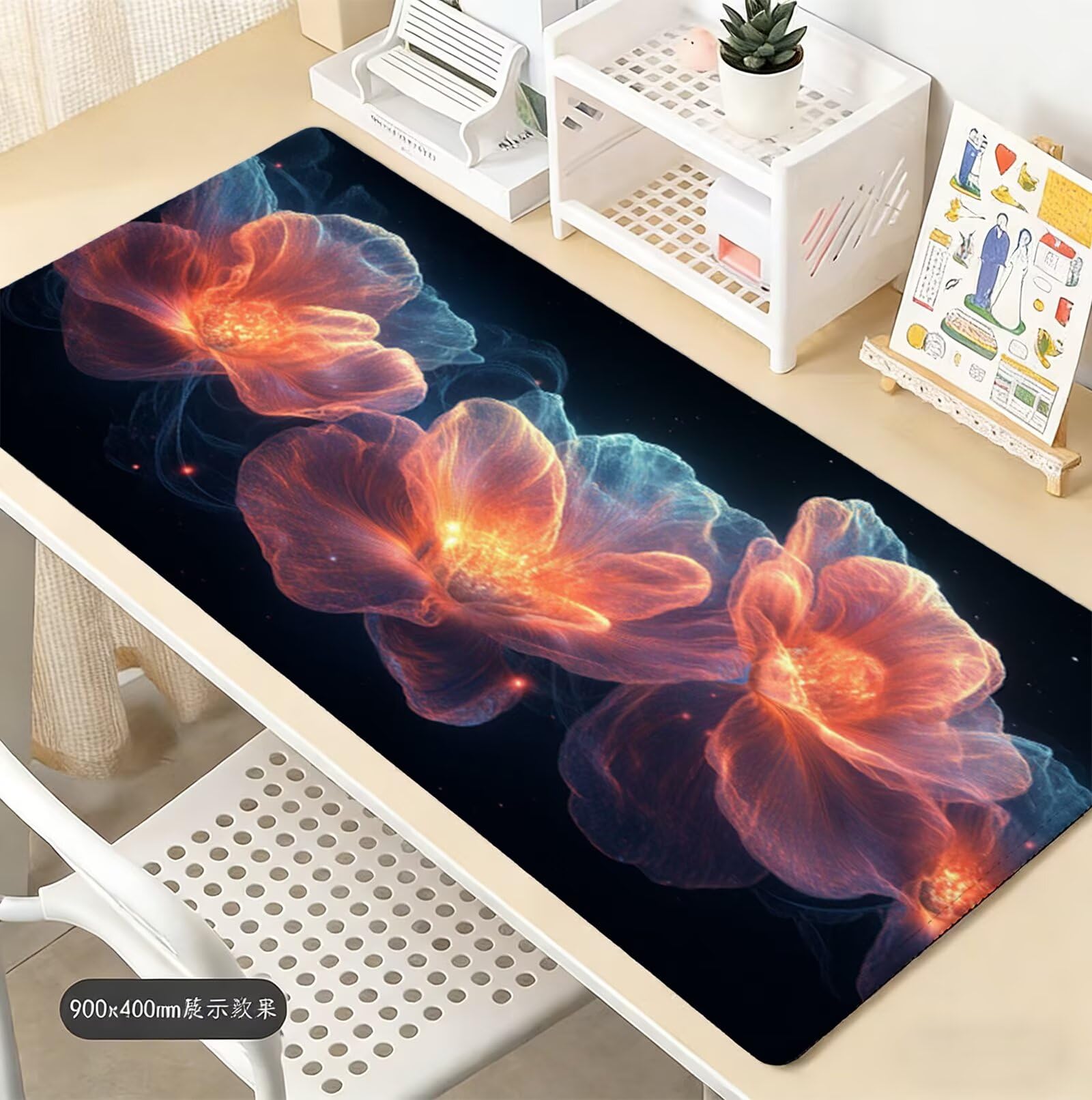 Podkładka pod mysz Dream XXL 1400 x 600 mm, gamingowa podkładka pod mysz, duży kwiat z szytymi krawędziami, podkładka na biurko z antypoślizgową gumową podstawą, akcesoria biurowe, akcesoria gamingowe