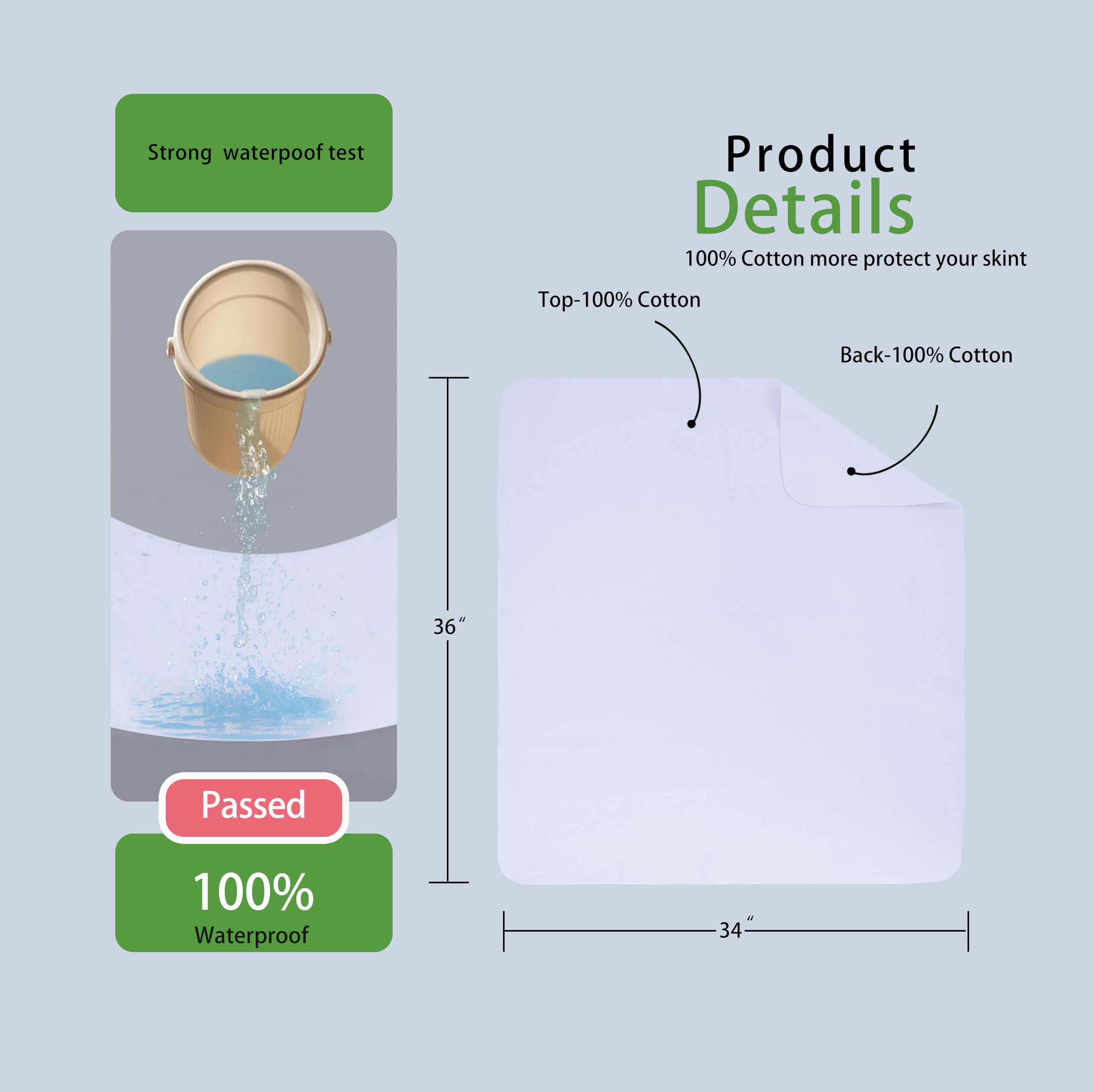 Lot de 4 alèses lavables, 86,4 x 91,4 cm, très absorbantes, 100 % imperméables, en flanelle de coton pour enfants, adultes, animaux domestiques, lit, canapé, sol, maison
