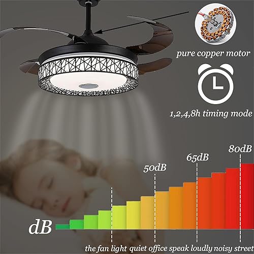 Miniatura 5 de Iammix - Ventilador de techo retráctil moderno de 42 pulgadas, luz interior y ventilador remoto, lámpara de araña con reproductor de música