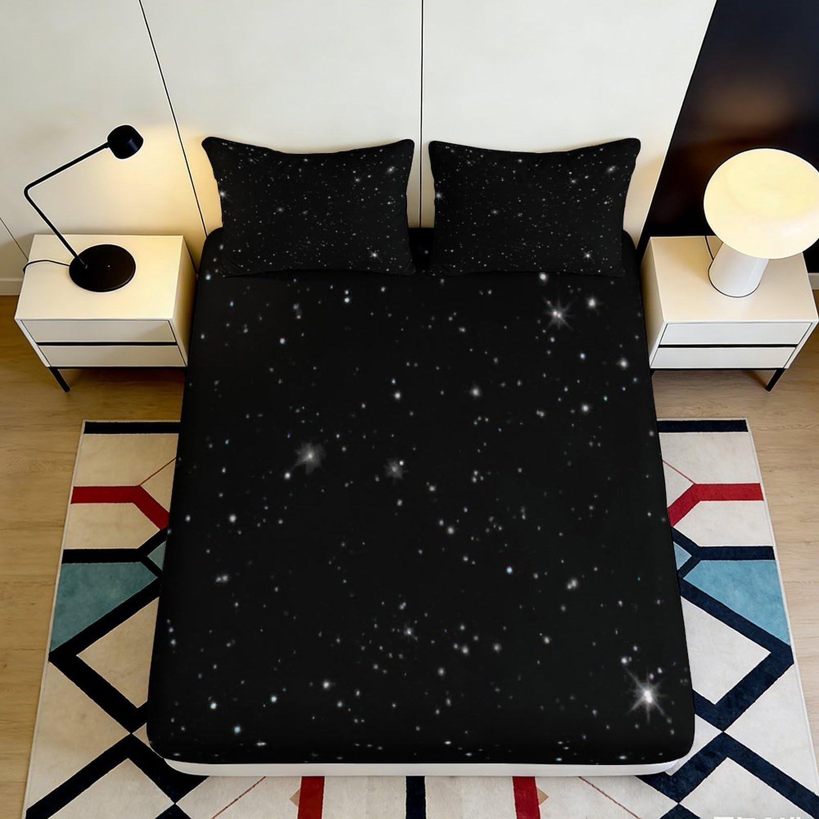 Pnayamiorkfel Style-8 3D Printed Galaxy Starry Sky Fitted Sheet Microfiber Soft Mattress Cover For Bedroom Dorm Modern Black Decor 90X200x25cm