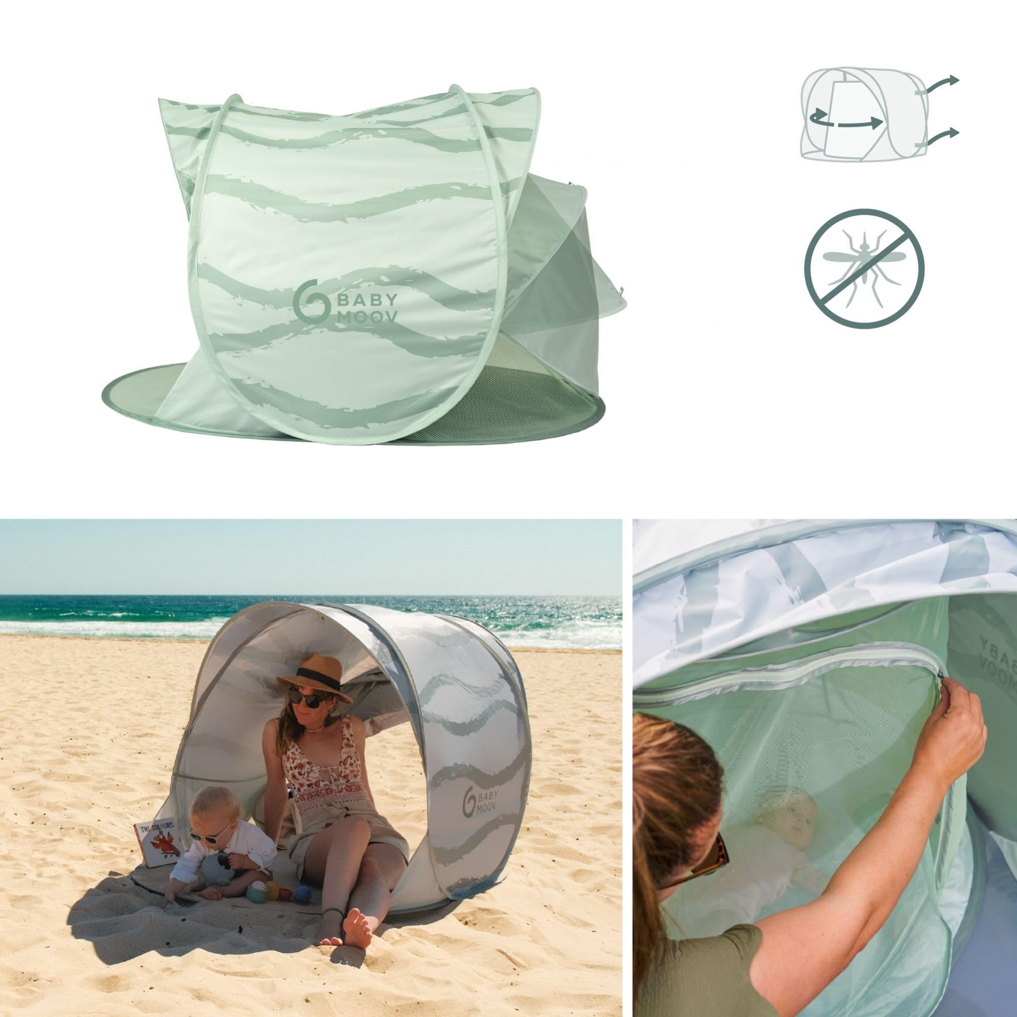 Babymoov Anty-UV UPF 50+ wysoka ochrona rozkładany namiot przeciwsłoneczny dla niemowląt Moov & Protect - namiot plażowy - osłona przeciwsłoneczna z systemem wentylacji chłodzącej