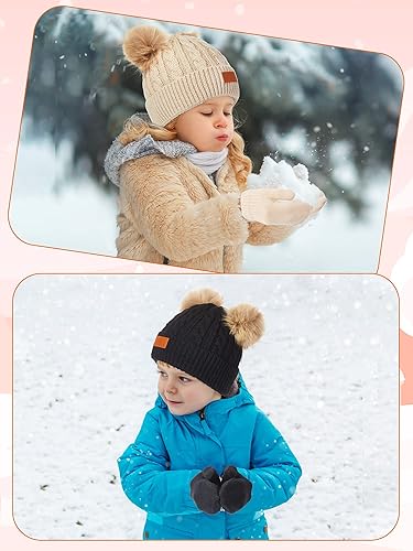 Miniatura 7 de SATINIOR Juego de 3 guantes de gorro para niños pequeños, sombreros de invierno cálidos de punto con lazo para bebés niñas niños de 0 a 6 años