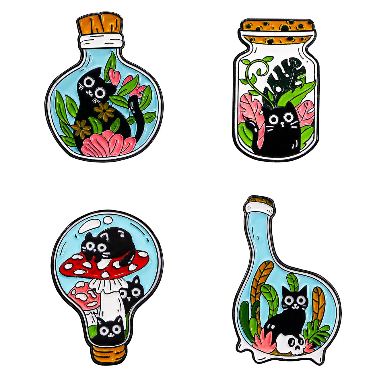 Cute Cat Enamel Lapel Pins Set,Creative Cat Enamel Pins for Backpacks Jackets Hats Bags Novel Pins Badge Gifts Jewelry (Bottle Cats)