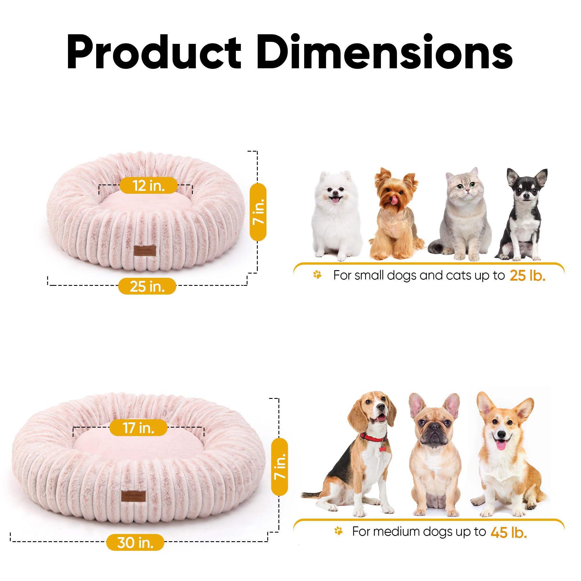 FUKUMARU Cuccia Cane Interno, Letto Ortodontico per Cane Grande, Letto a Ciambella per Cuccioli Ansiosi, Copertura Lavabile, Design Moderno con Sfumatura. 76cm, Rosa
