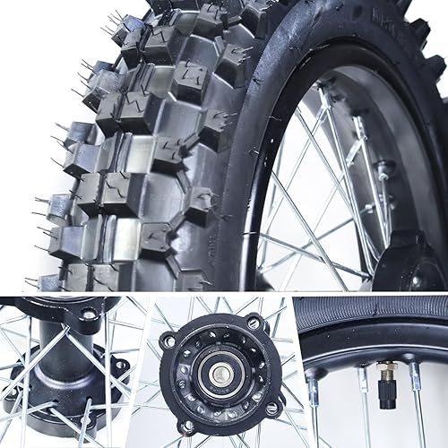 Miniatura 7 de 3.00-12 80100-12 Dirt Bike Rear Rim Wheel Tire With 12mm Bearing for 50cc 110cc 125cc SSR125 TTR90 TTR110 PW80 CRF70 XR70 KX65 KLX110 RM65 Apollo