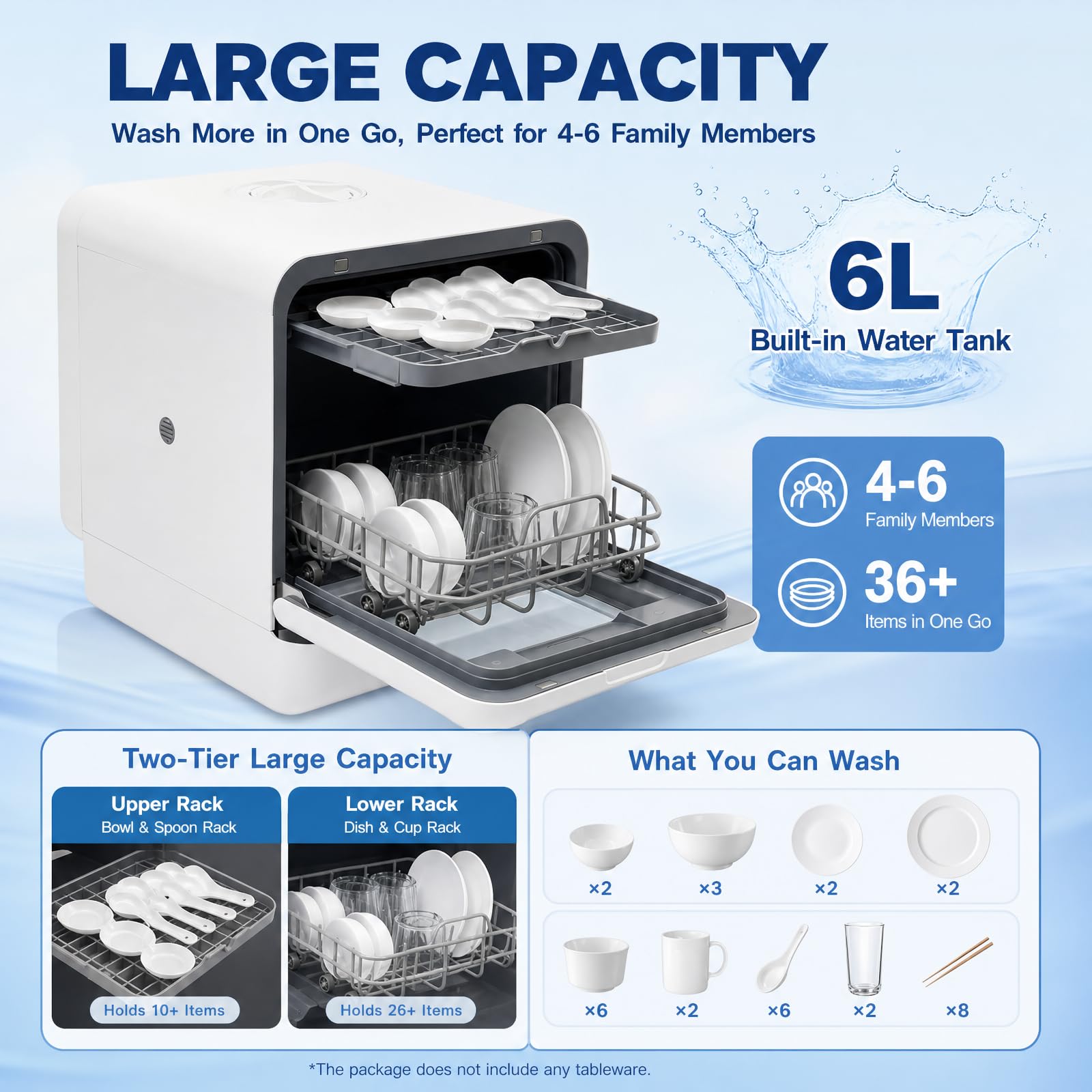 Mini Geschirrspüler 1100 W, 6L Tragbarer Kompaktgeschirrspüler ohne Wasseranschluss, Mini Tischspülmaschine mit 4 Programme & Push-Pull-Halterungen, Spülmaschine für 4-6 Personen