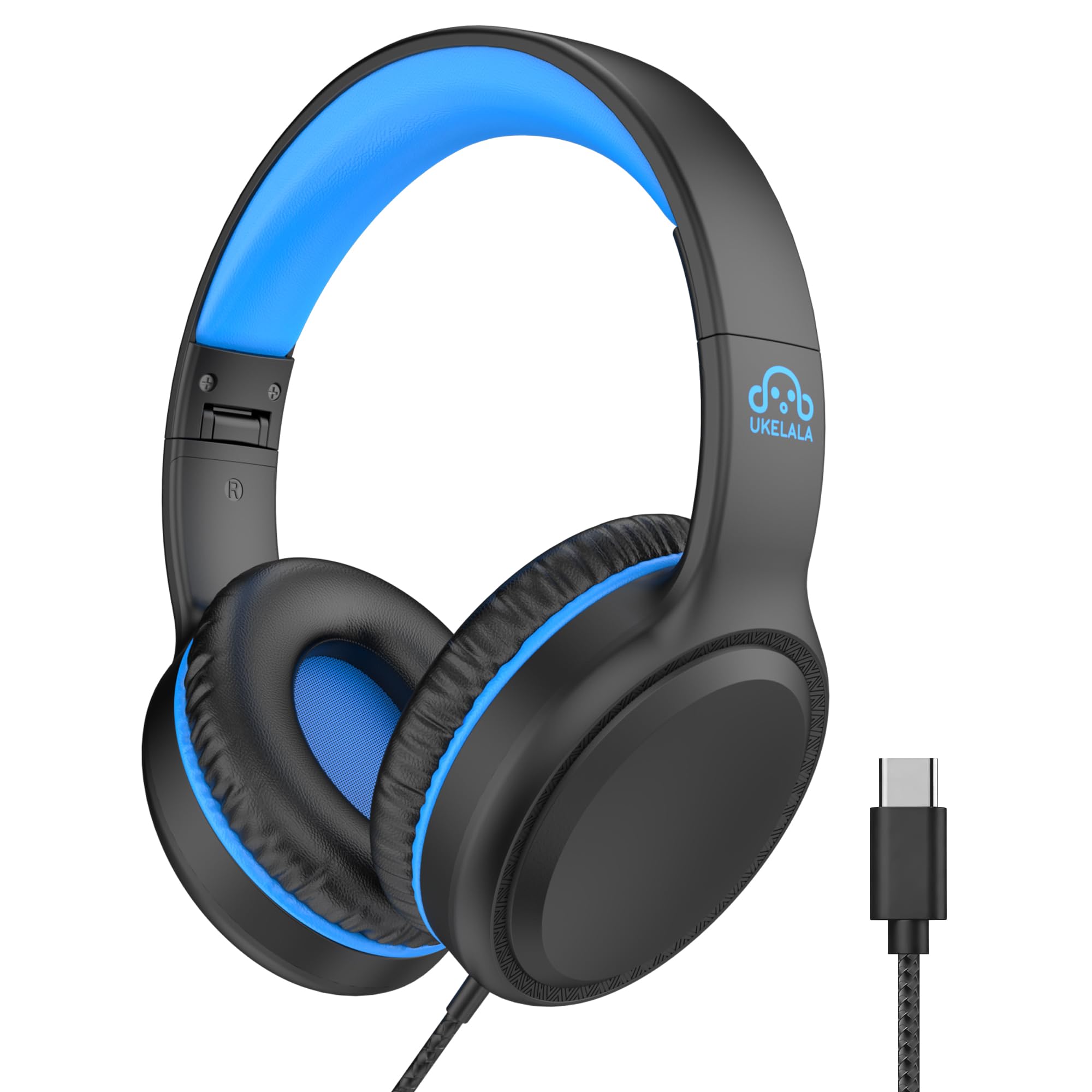 UKELALA Cuffie cablate con cavo di tipo C, per ragazzi, ragazze, bambini, giovani, cuffie USB-C, leggere e portatili, compatibili con telefono per adulti, studenti, bambini, nero e blu