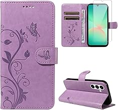 Cover Compatible with Samsung Galaxy A26 4G / 5G, with 1 Piece Tempered Glass Screen Protector, PU Leather and Book Flip Case, Stand Function and Wallet Case – Purple