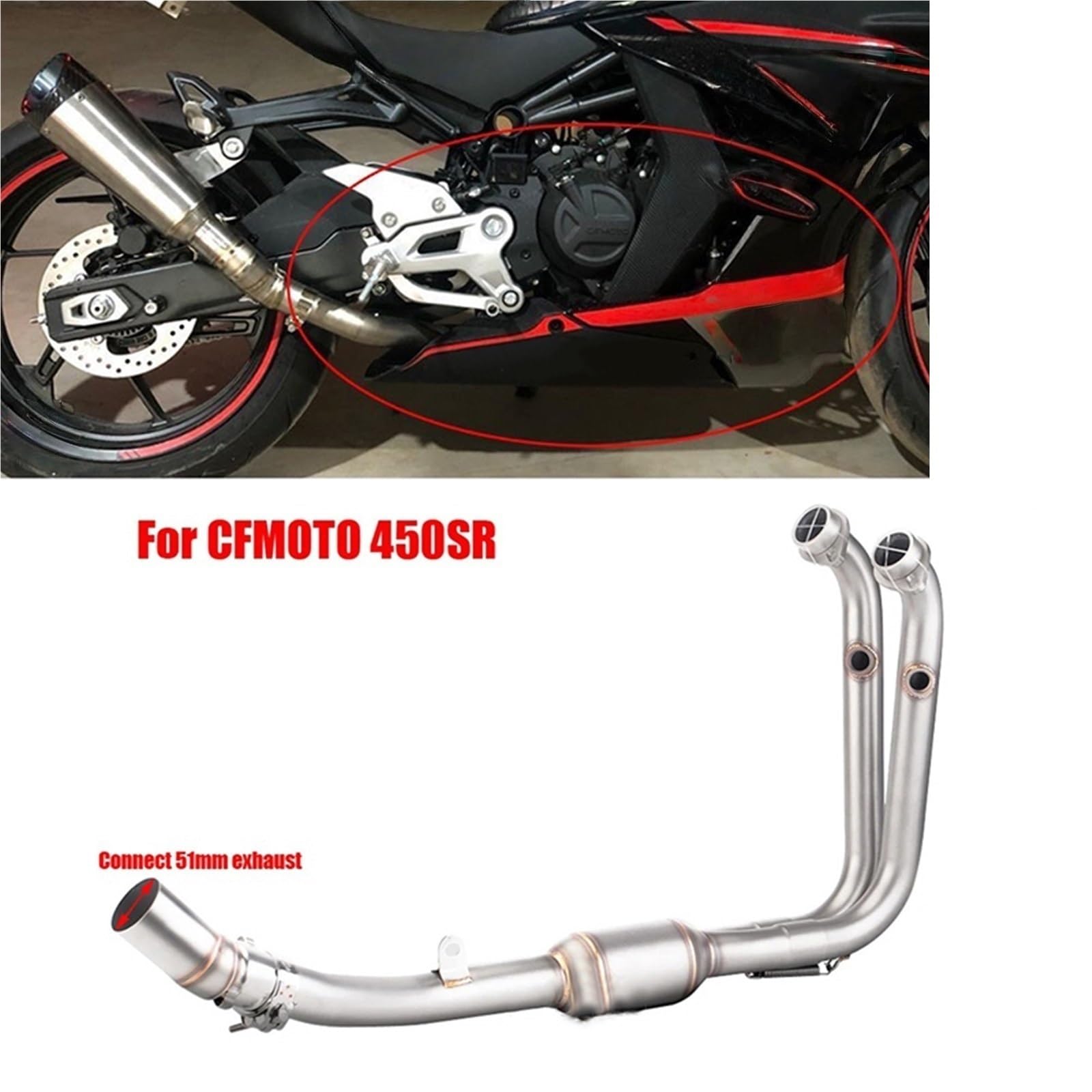 Pasuje Do Cfmoto 450SR 450 SR Motocyklowe Układy Wydechowe Ze Stali Nierdzewnej Zmodyfikuj Tłumik 51mm Łącznik Przedni rura wydechowa