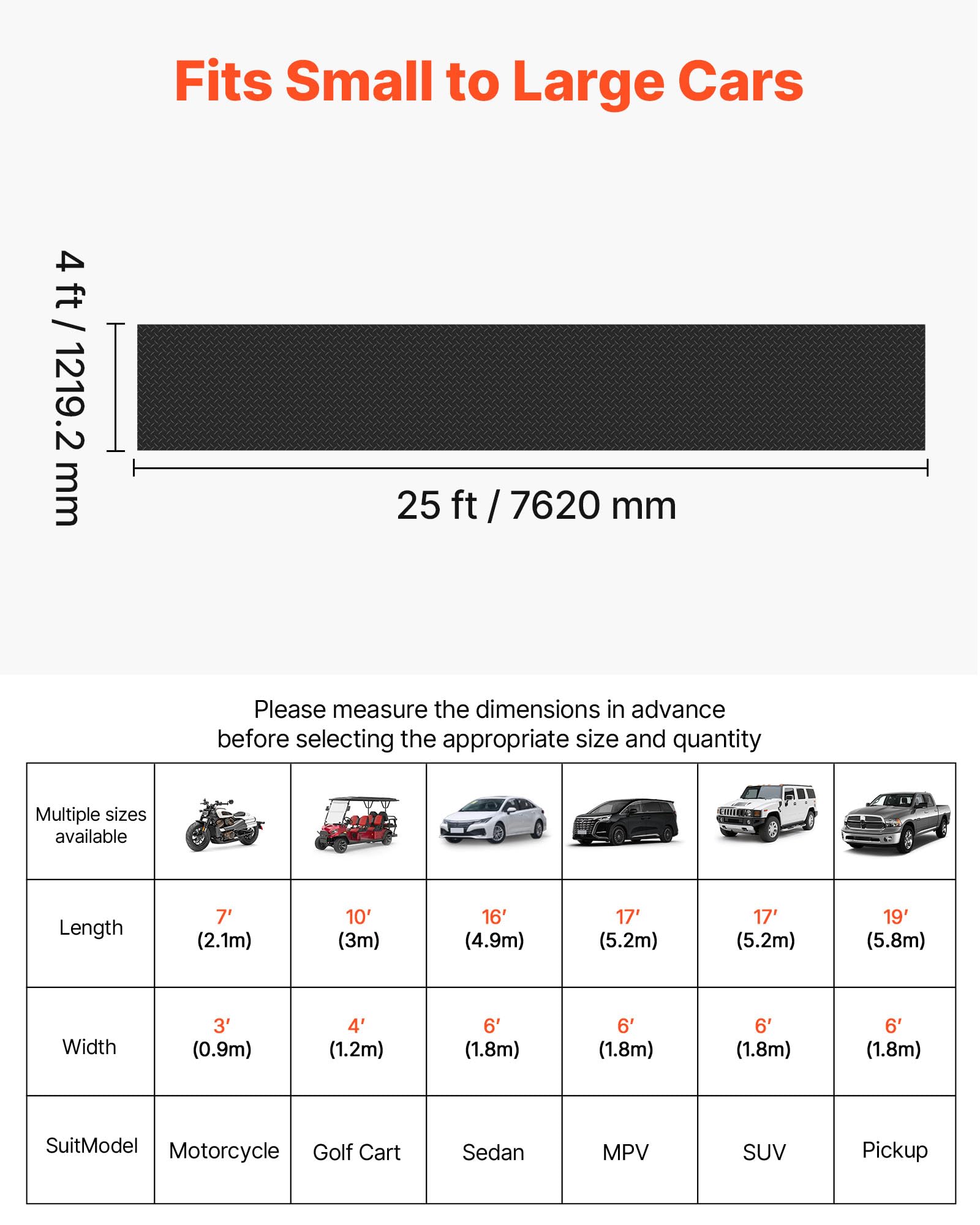 VEVOR Tapis Sol Garage 1,22 x 7,62 m Rouleau Revêtement de Sol Garage Caoutchouc Antidérapant Résistant à l'usure Épaisseur à Motif Diamant 3 mm pour Garages Ateliers Entrepôts Salles de Sport, Noir
