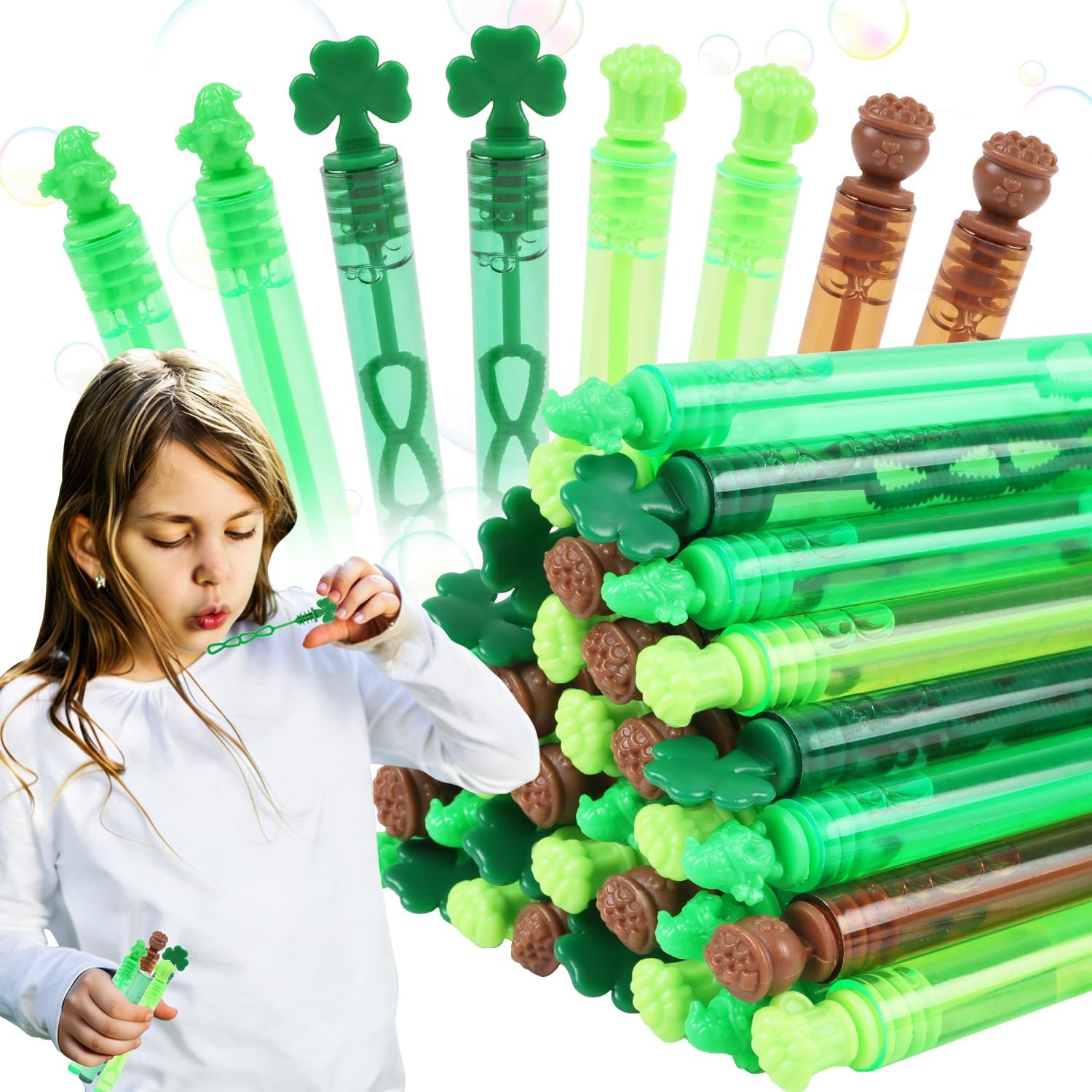 LOMIMOS St Patricks Day Mini Bubble Wands,40PCS Party Favors Toys for Kids School Classroom Exchange Prizes Gifts Party Bag Stuffers Holiday Outdoor Toys
