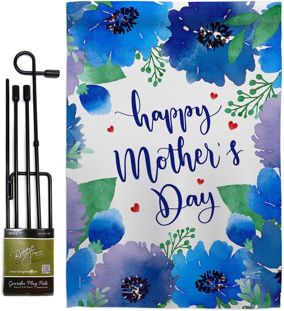 Royal Floral Mother's Day Garden Flag Set Wall Holder Family Mom Mama Grandma Love Flowers Parent Sibling Relatives Grandparent Small Gift Yard House Banner Double-Sided Made In USA 13 X 18.5