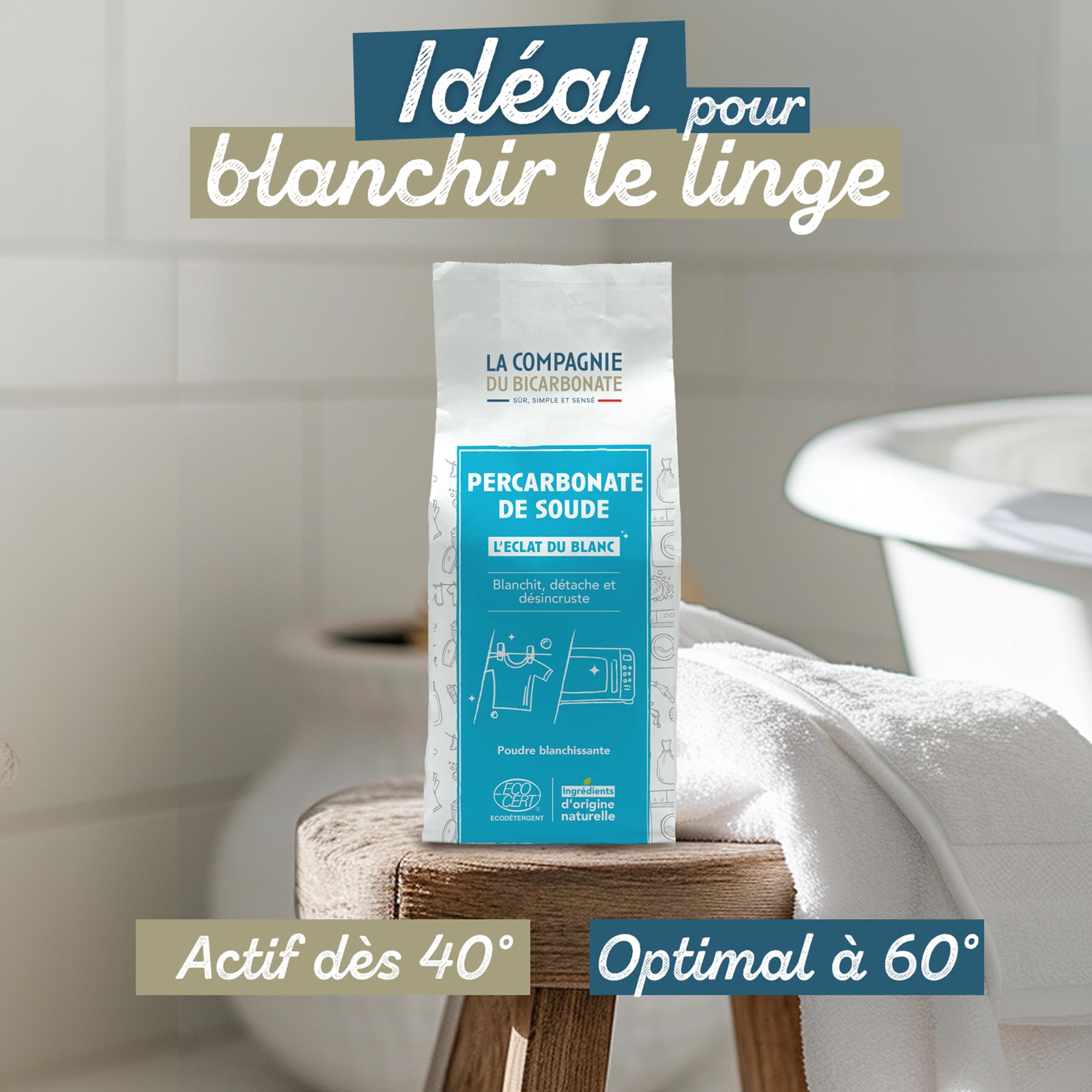 Percarbonate De Soude Ultra Pur - Sachet Kraft 2,5 kg - Blanchissant, Nettoyant, Détachant d'origine naturelle - Linge, Sanitaires - certifié par ECOCERT, Sans Additifs- La Compagnie du Bicarbonate