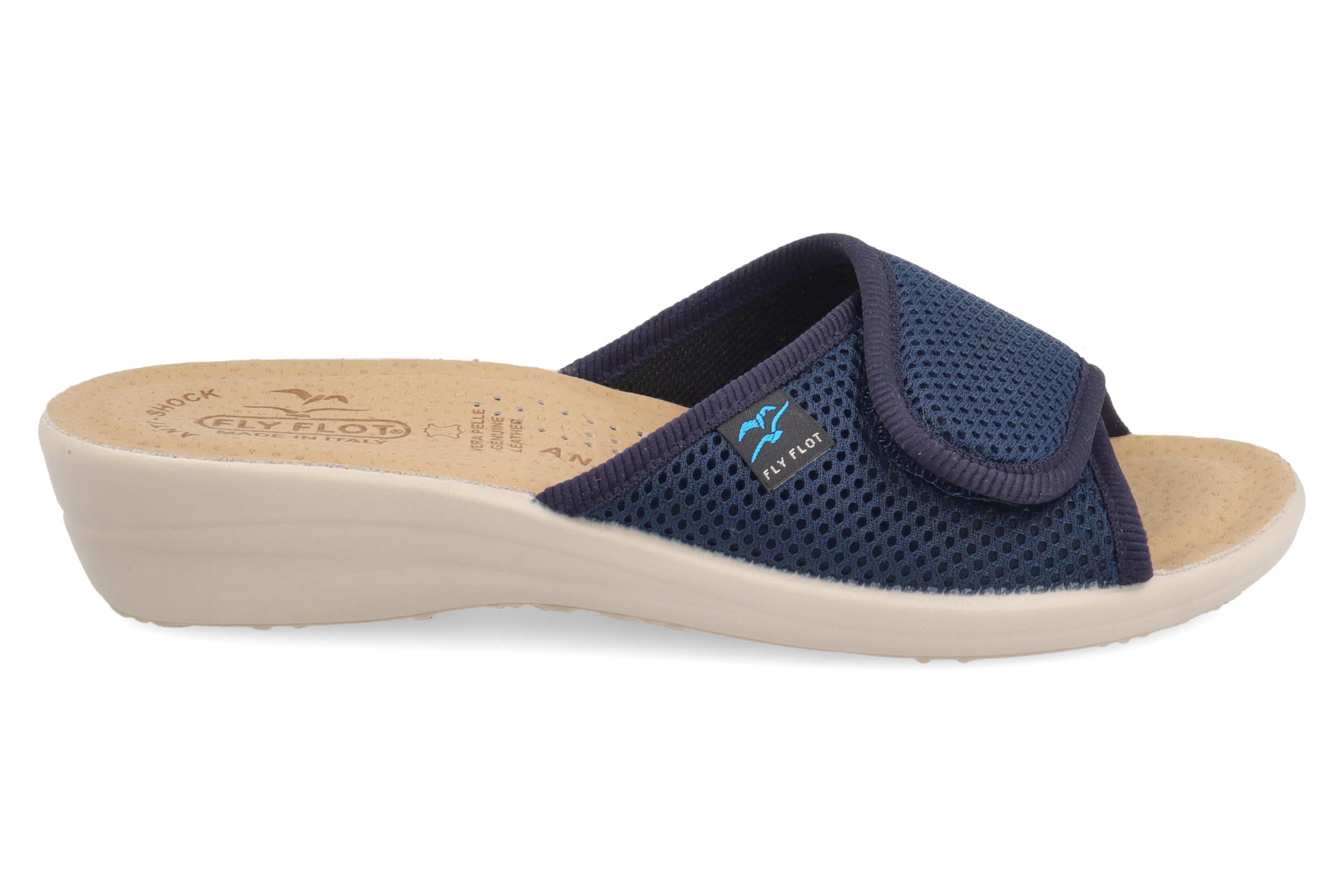 Fly Flot T4413 Fe Blu Ciabatte Donna Made in Italy Zeppa 3 CM Anatomica
